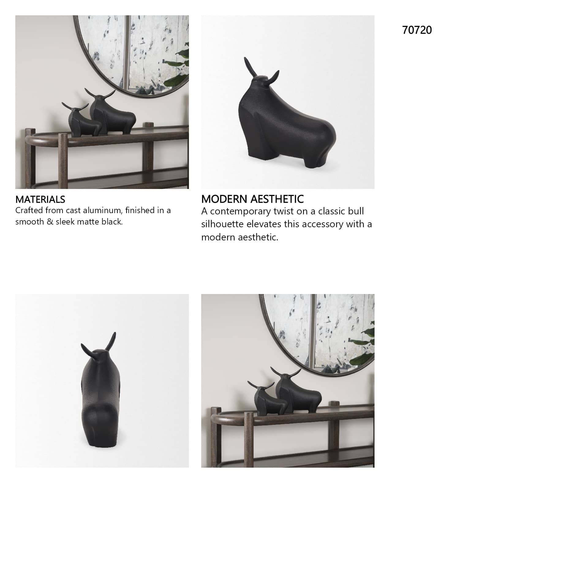 Radu Large Matte Black Metal Bull Decorative Object — in a styled room