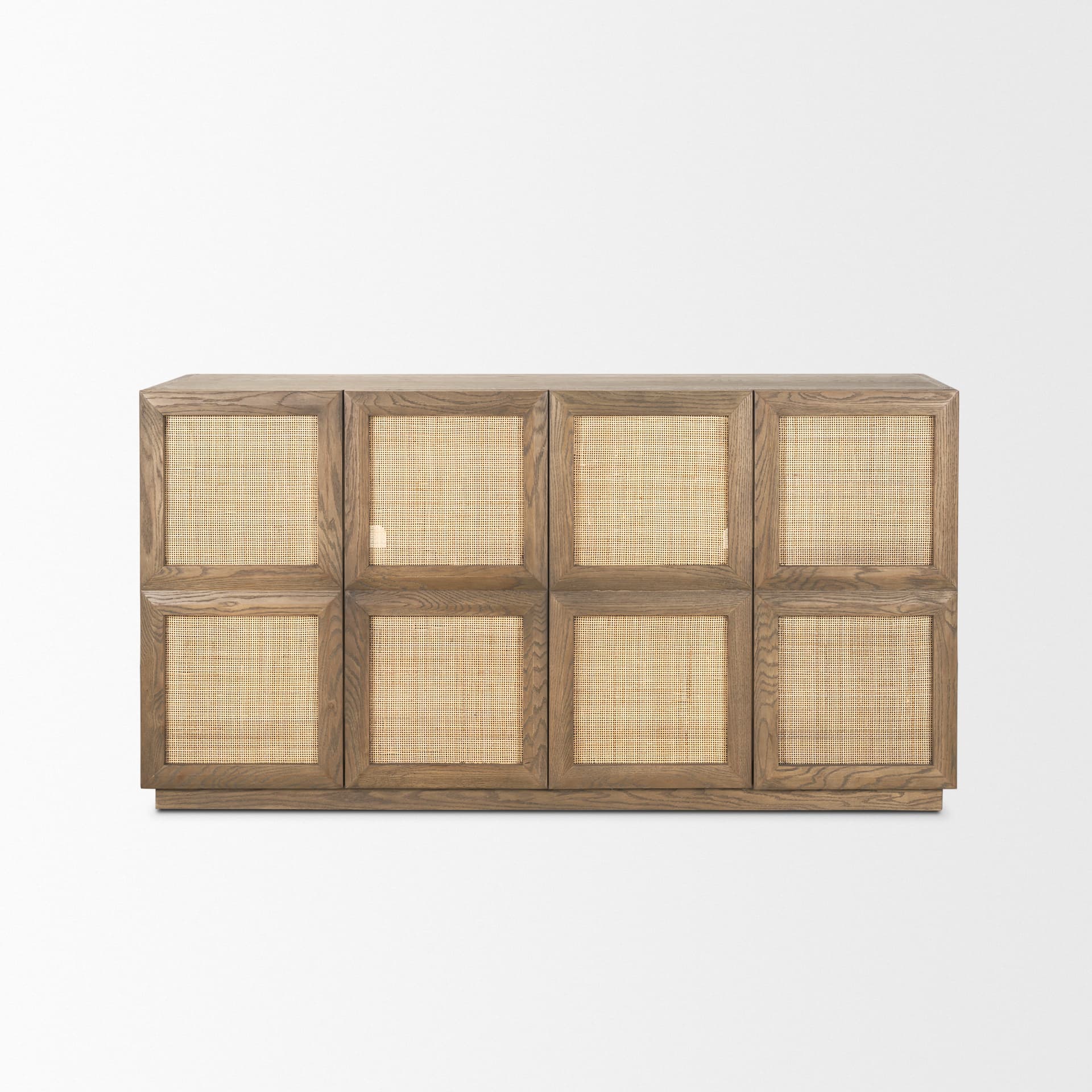 Sina Brown Oak Wood w/ Natural Rattan 4 Door Sideboard — product photograph