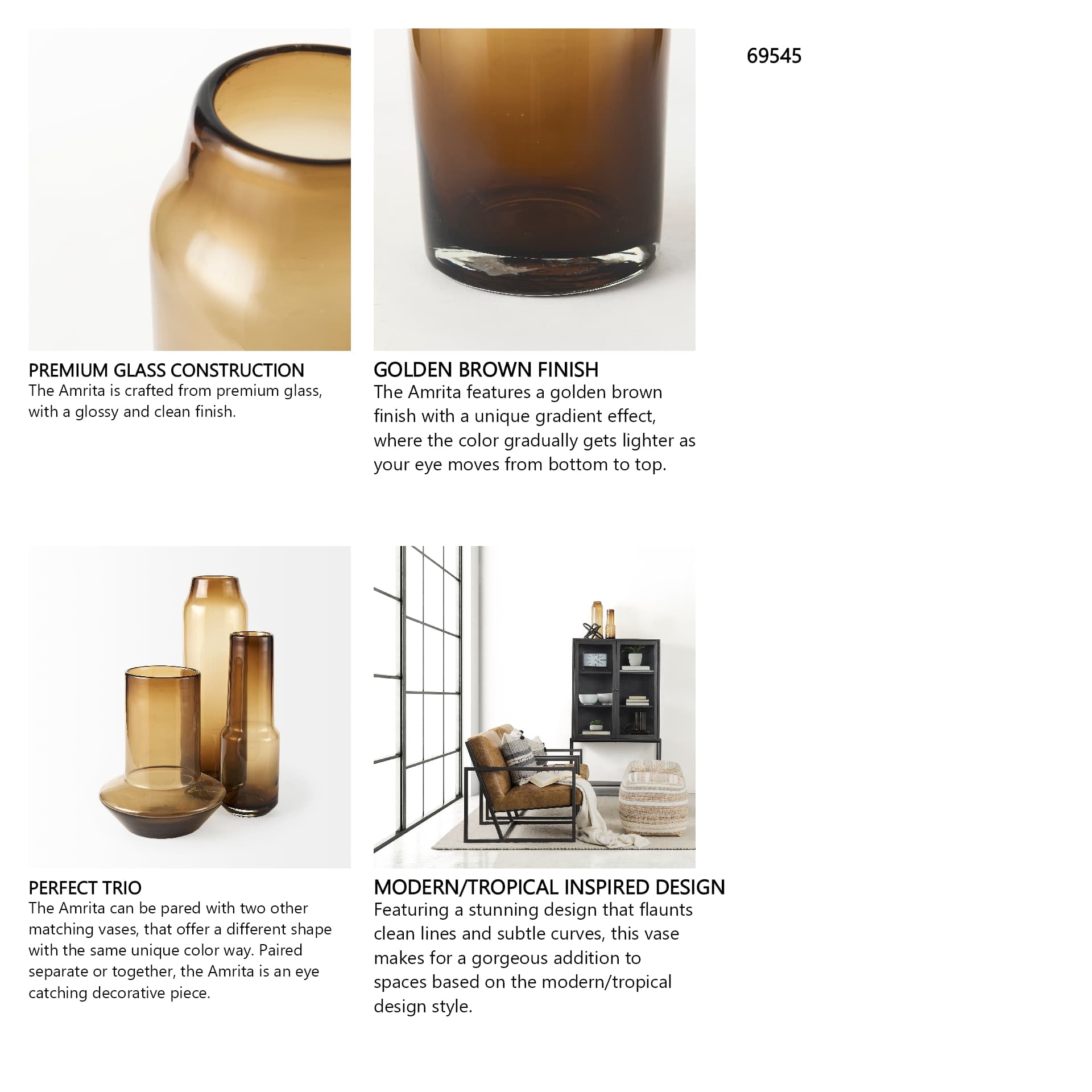 Amrita 4.8L x 4.8W x 16.0H Golden Brown Glass Vase — in a styled room