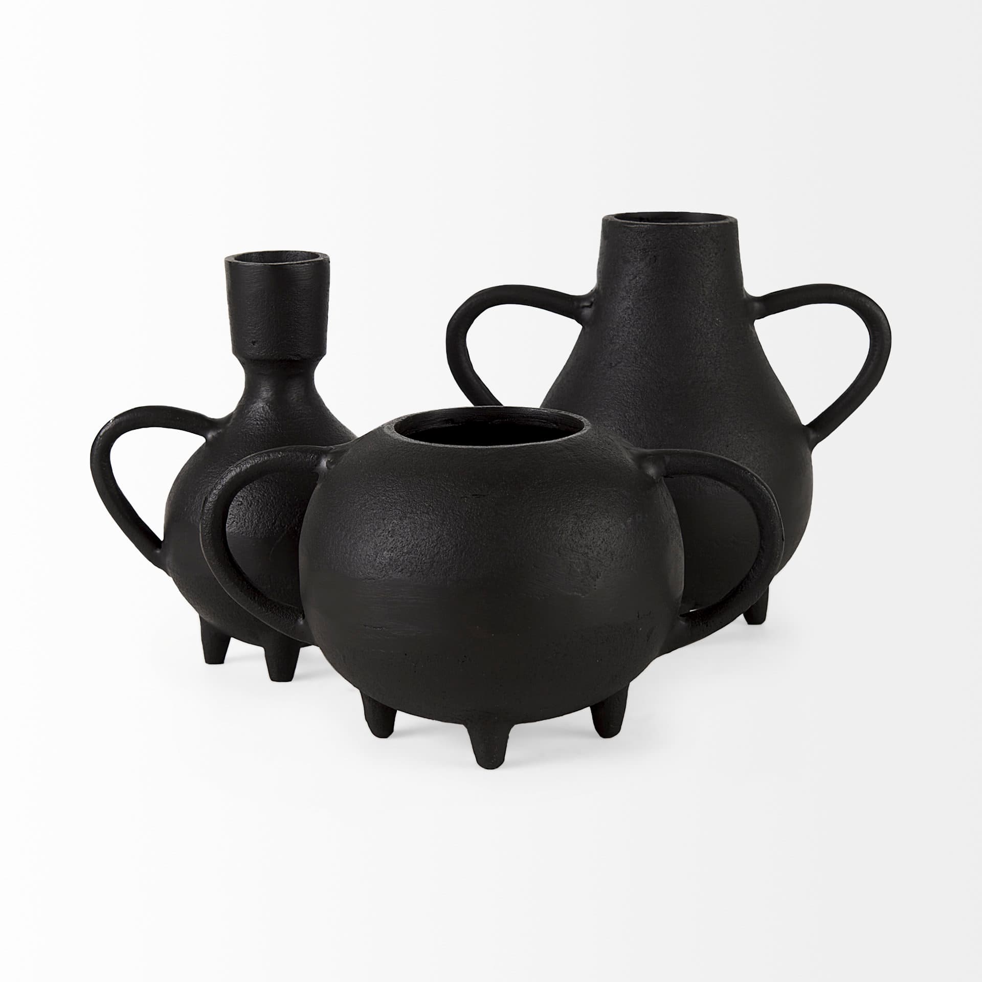 Cyrus Black Two handled Vase Decorative Object — product photograph