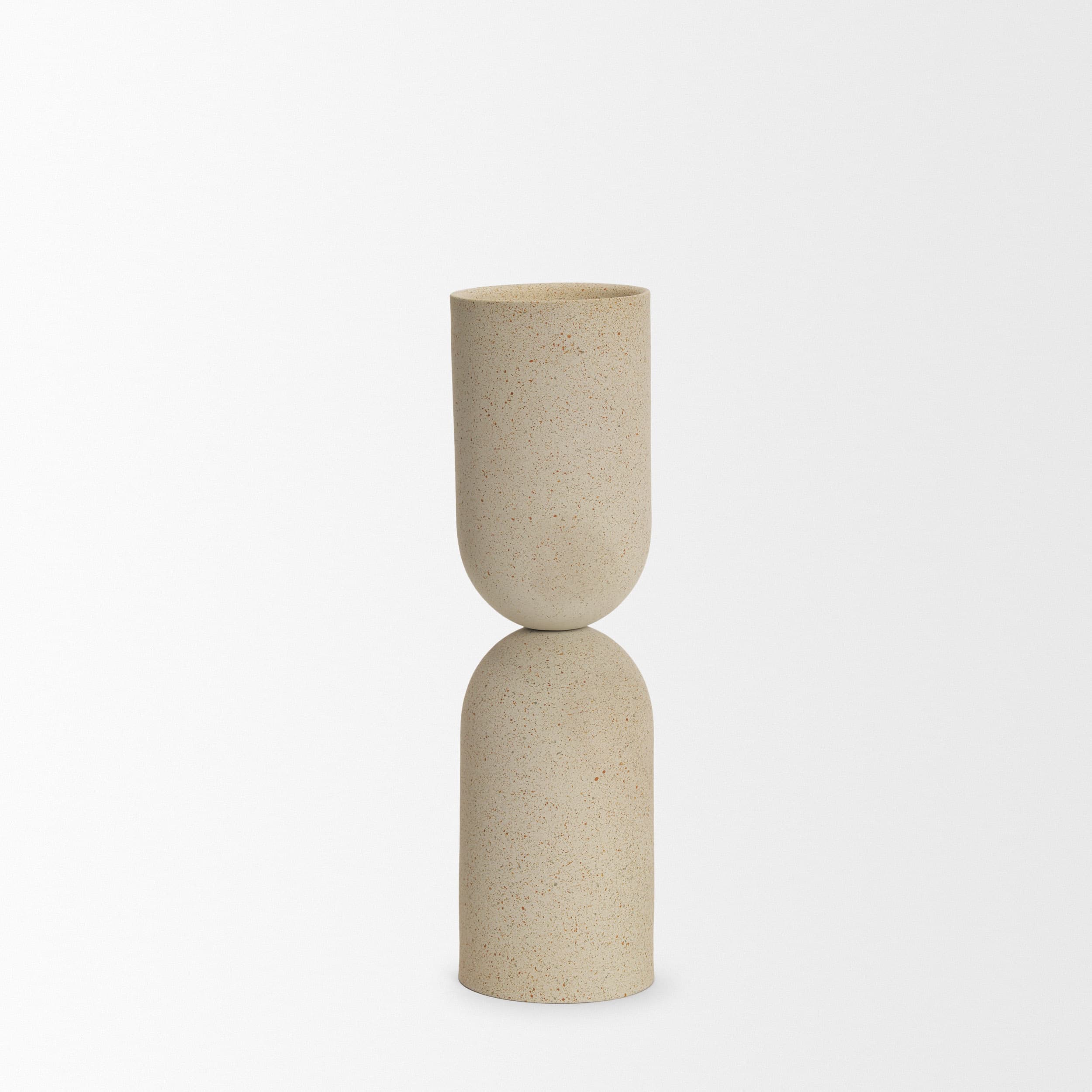 Qamra Tall Beige Textured Metal Pillar Candle Holder Candle Holder — product photograph