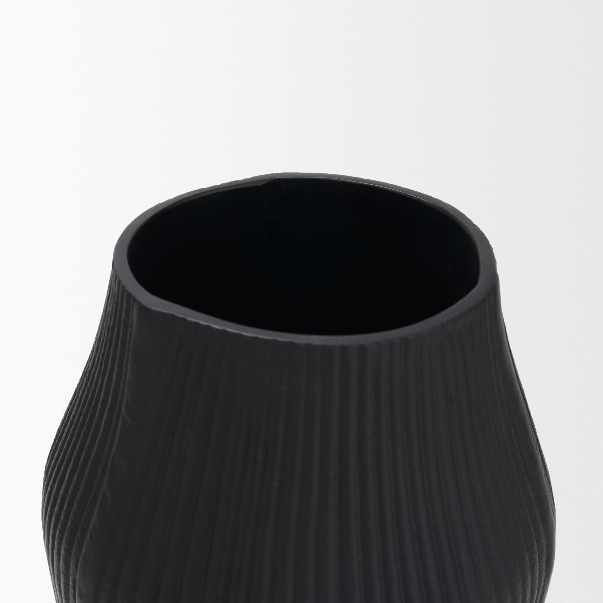 Patine Wide Matte Black Metal Fluted Decorative Vase — product photograph