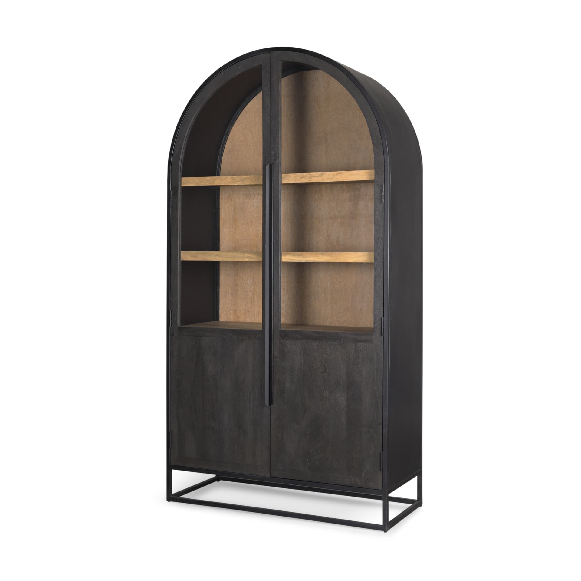 Sloan 42W x 80H Black Wood W/Black Metal Frame Arched Cabinet — product photograph