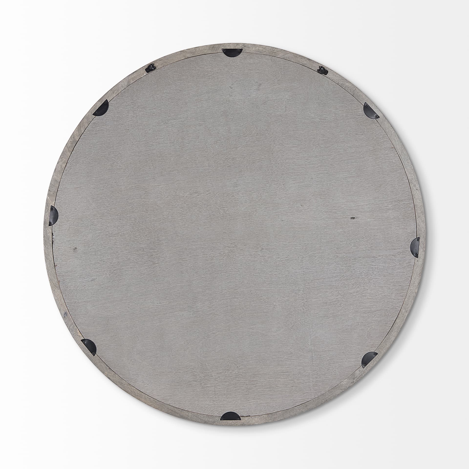 Gambit 46" Round Gray Wash Wood Frame Wall Mirror — product photograph