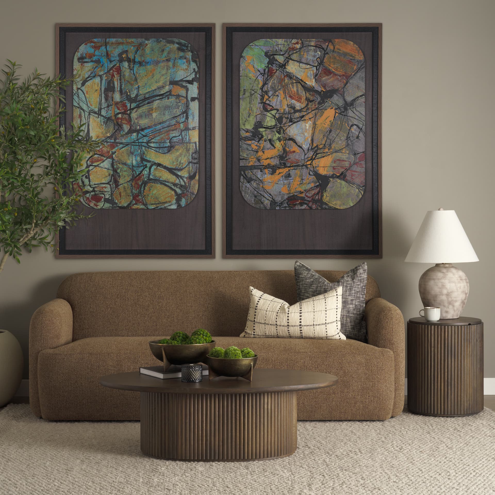 Saga Textured Brown Plush Fabric 3 Seater Sofa — in a styled room