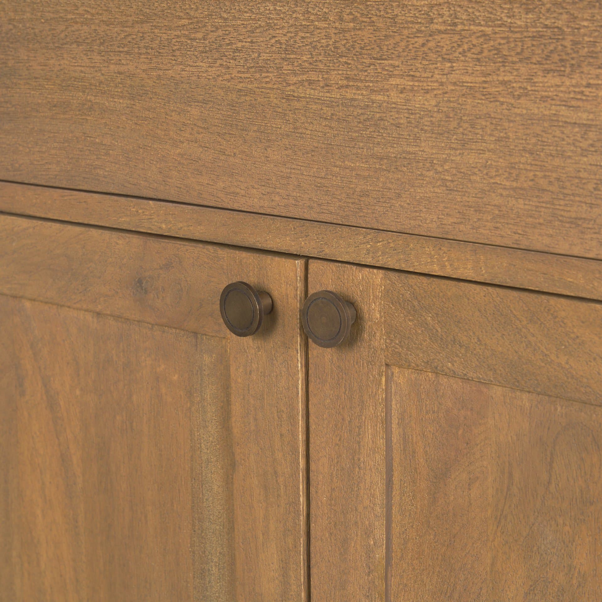Baron Light Brown Solid Wood w/ Gunmetal Knobs 2-Door Accent Cabinet — product photograph