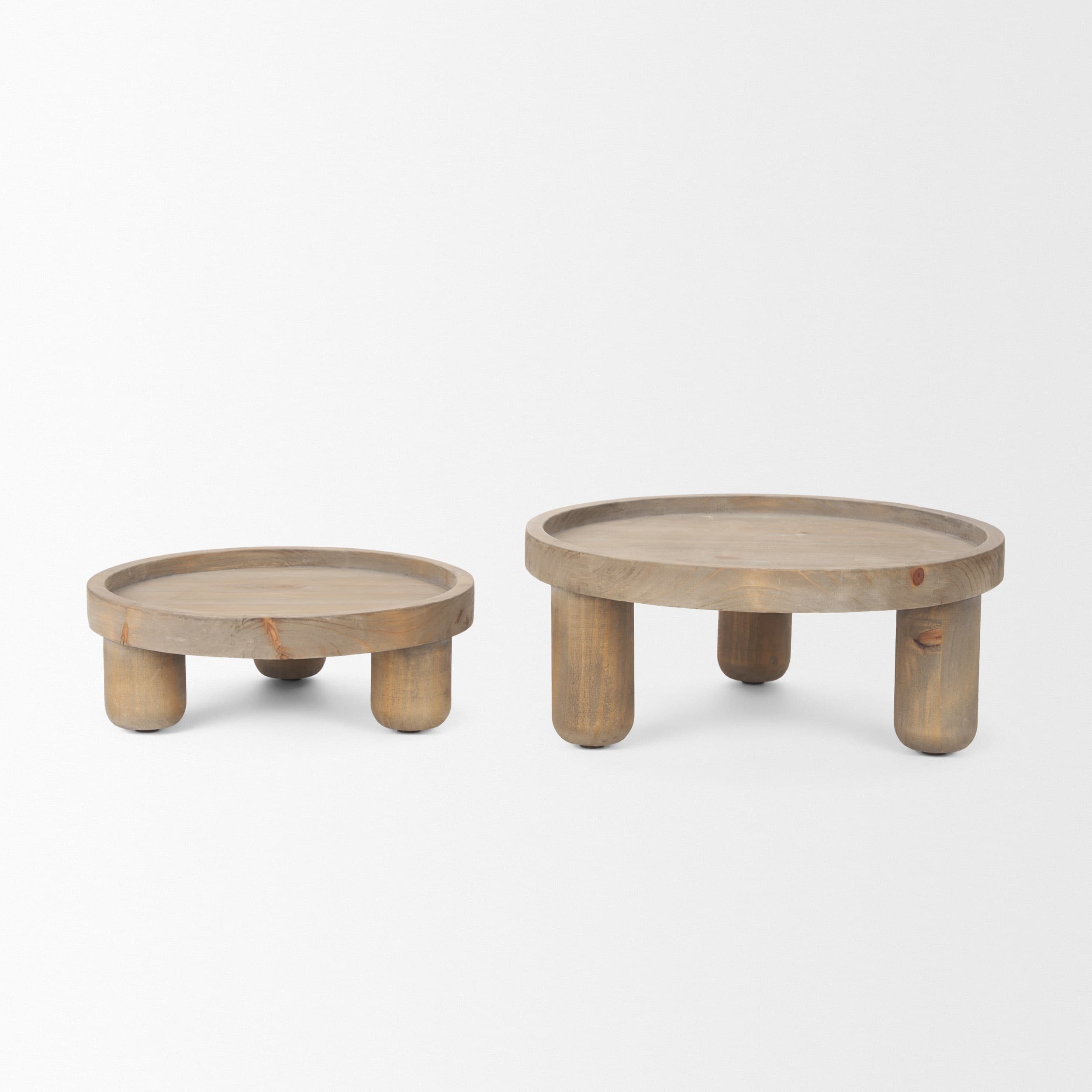 Virve Round Light Brown Wood w/ Gray Wash Wooden Trays — product photograph