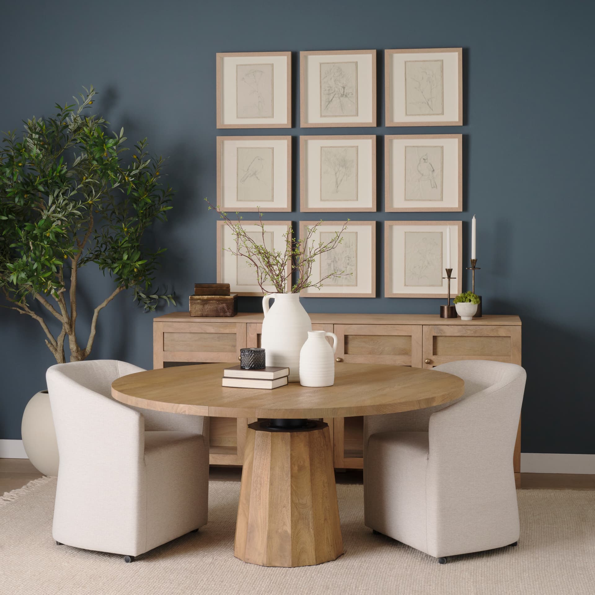 Swanson 60" Round Pedestal Dining Table | Modern | Light Brown Wood | Seats 6 — product photograph