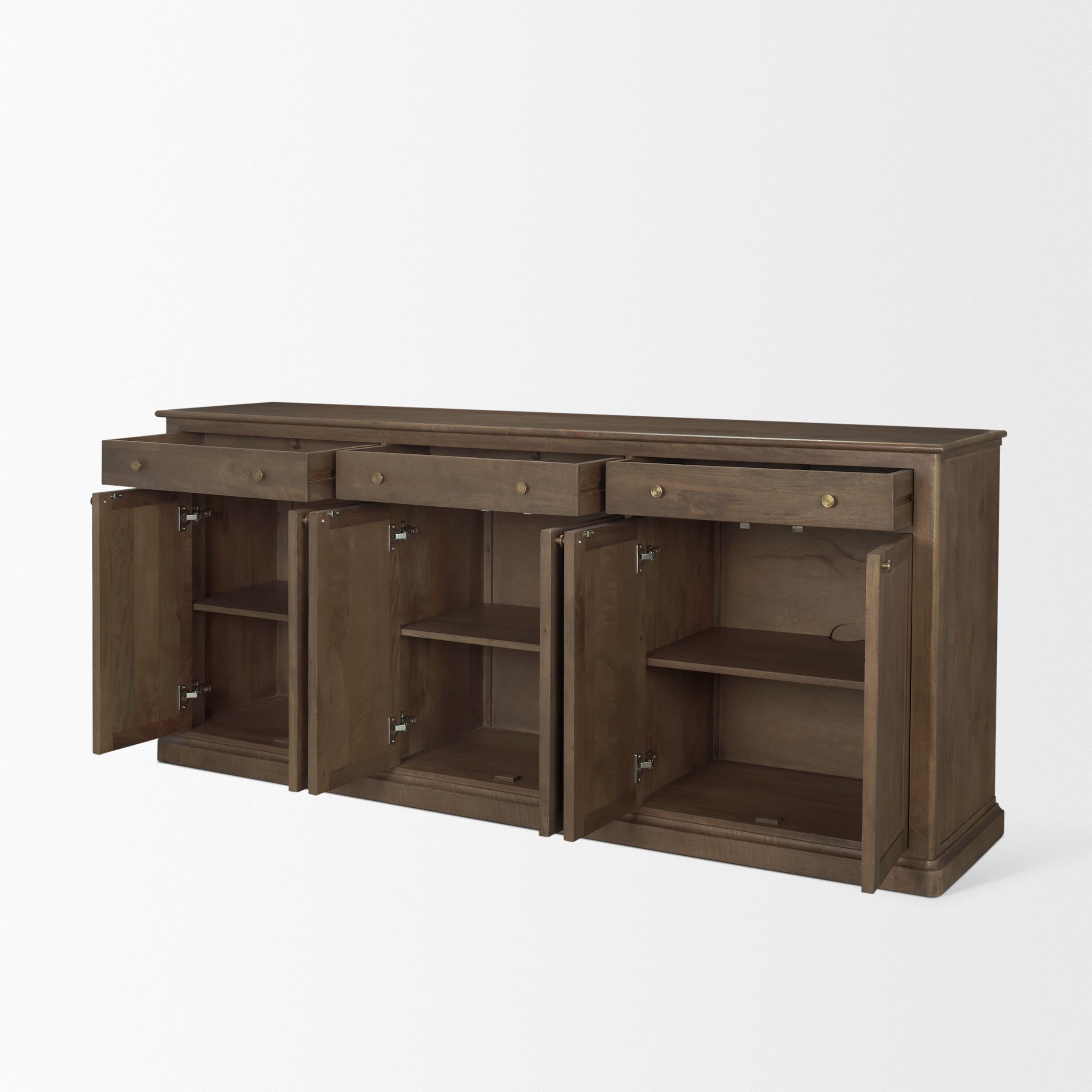 Baron Dark Brown Solid Wood w/ Antiqued Aged Brass Knobs 3-Drawer 6-Door Sideboard — product photograph