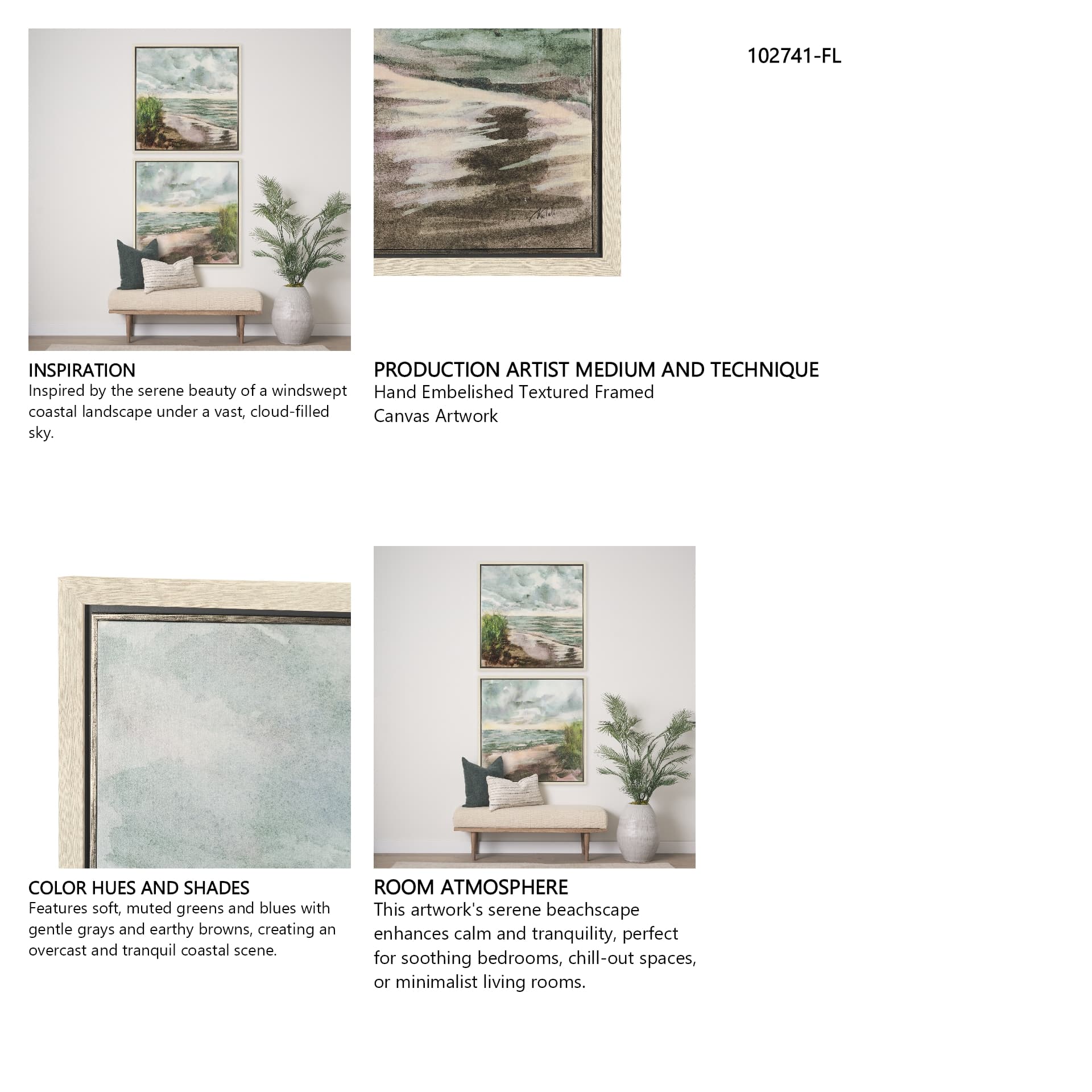 Beach View I by Mercana Studio Hand-Embellished Textured Framed Canvas Artwork — in a styled room