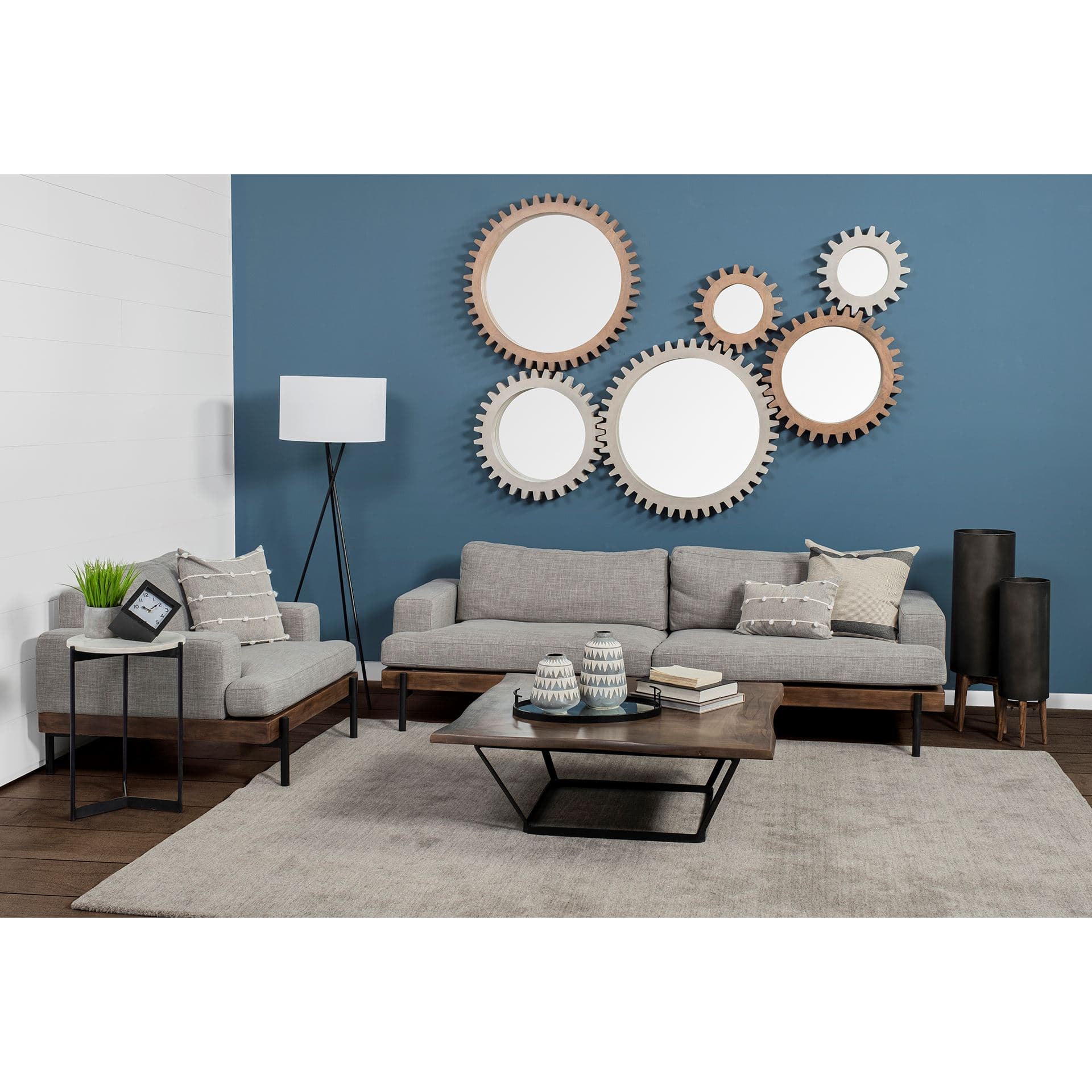 Colburne I Gray Fabric W/ Wood and Iron Frame Accent Chair — in a styled room