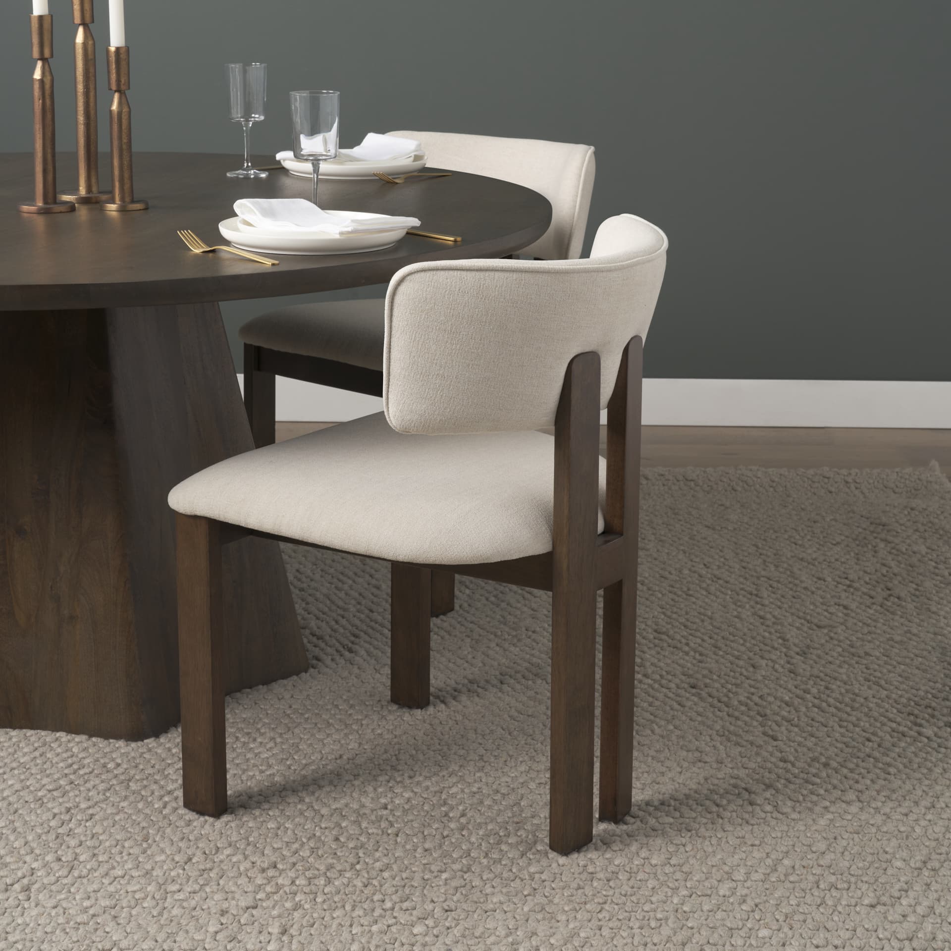 Soho Open Back Dining Side Chair | Cream Chenille w/ Dark Brown Wood — product photograph