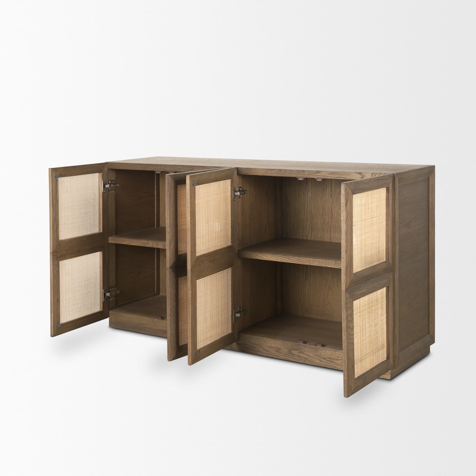 Sina Brown Oak Wood w/ Natural Rattan 4 Door Sideboard — product photograph