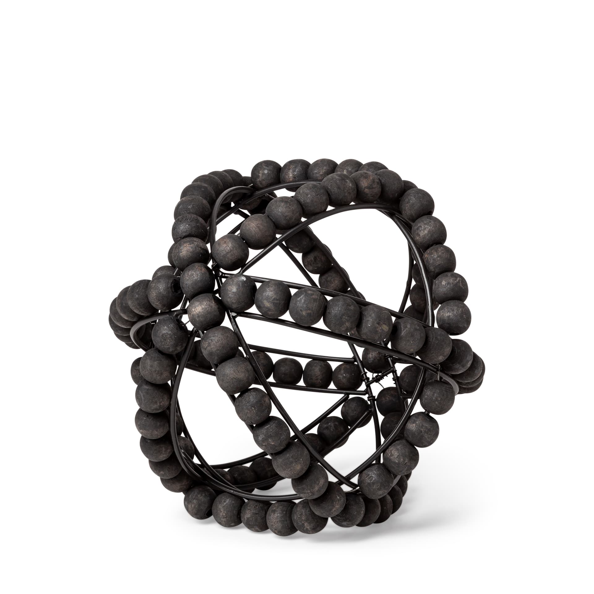 Earnhardt I Small 9L x 9W Black Wooden Beaded Orb — product photograph