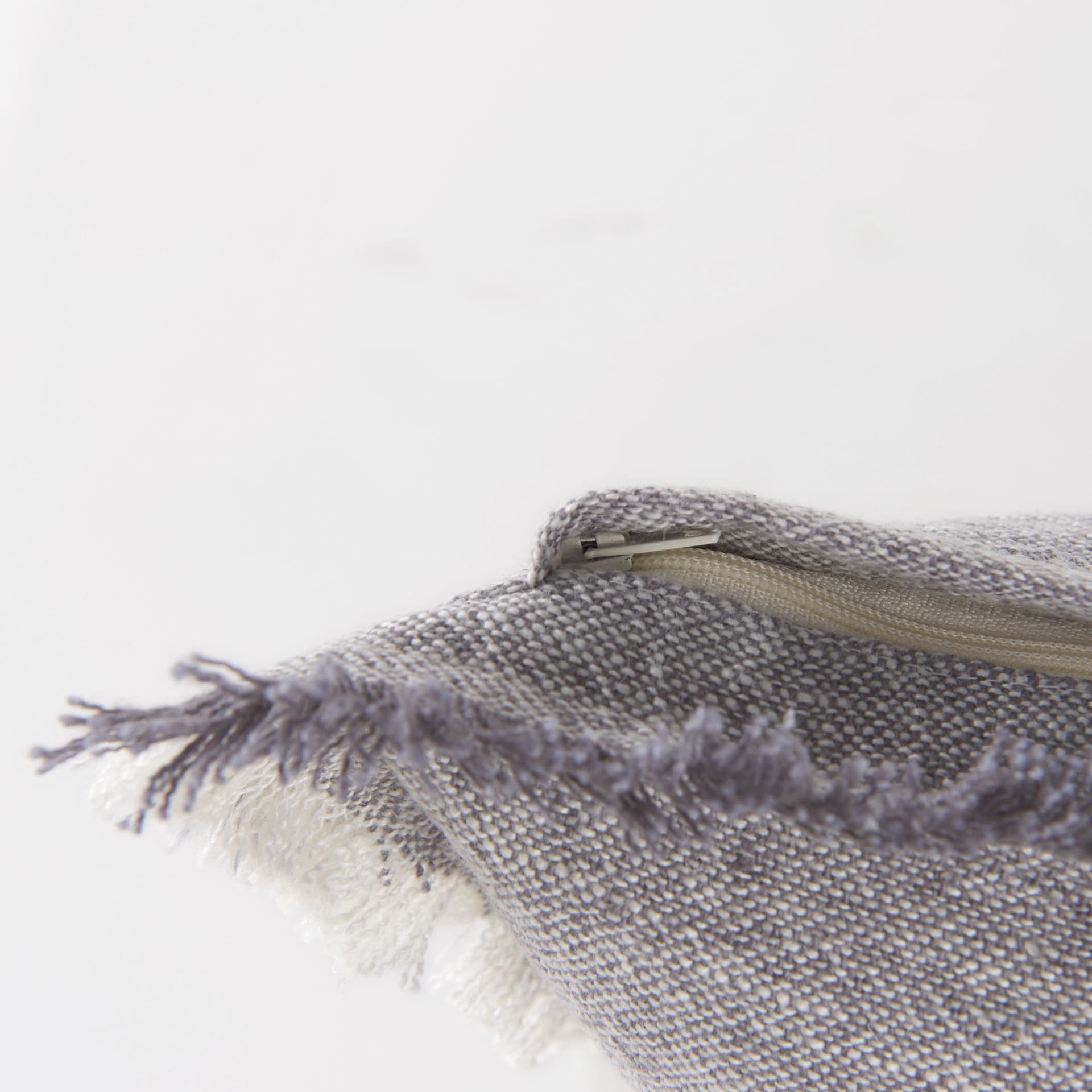 Thais 13x21 Gray Fabric Fringed Pillow Cover w/Down Filler — product photograph