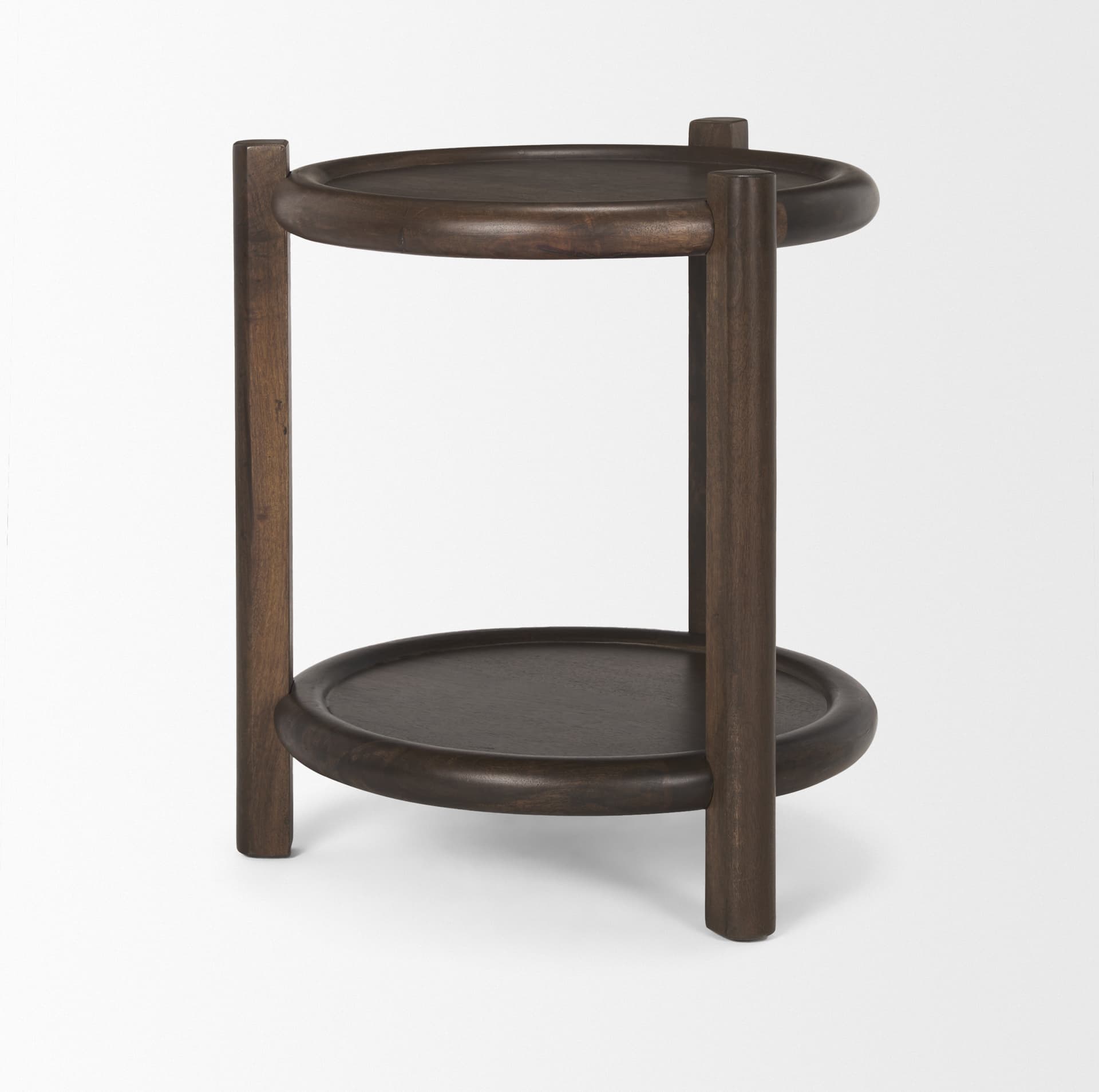 Romi Dark Brown Wood w/ Bottom Shelf Round Accent Table — product photograph