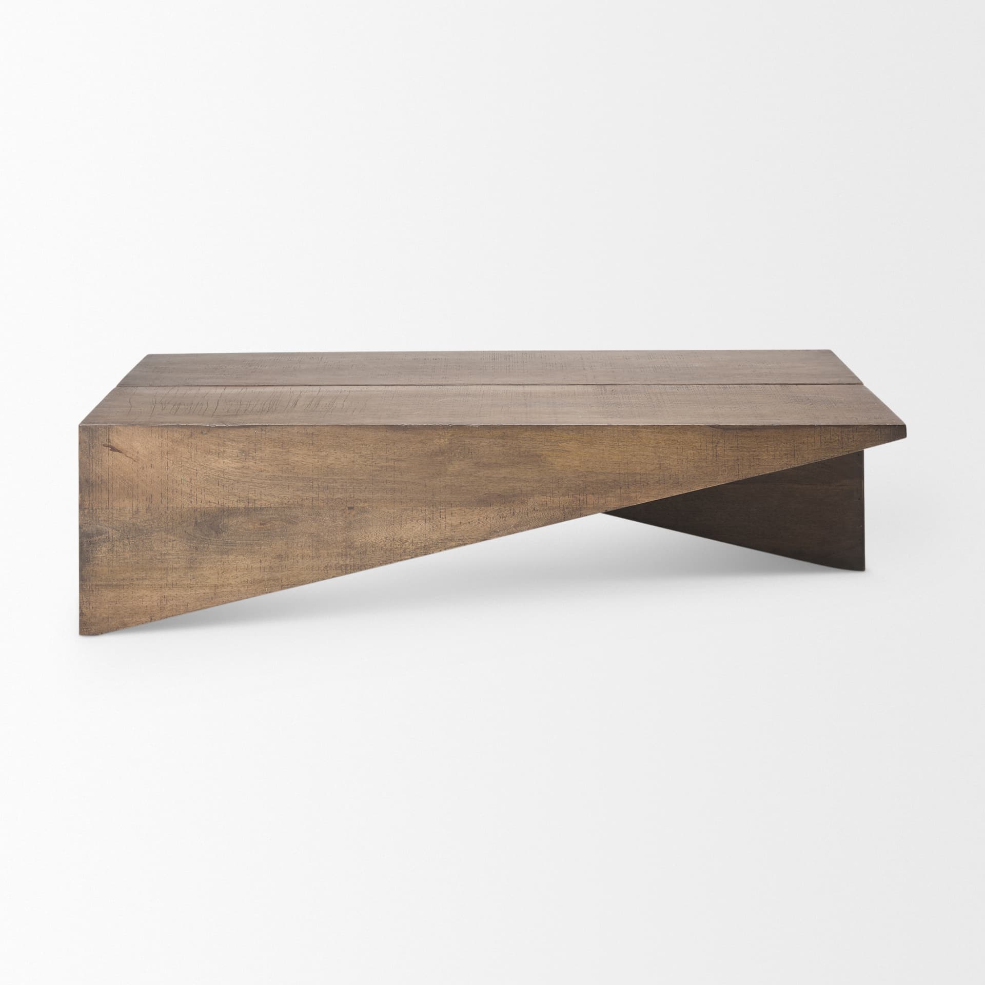 West 55L x 32W x 14H Medium Brown Wooden Angled Coffee Table — product photograph