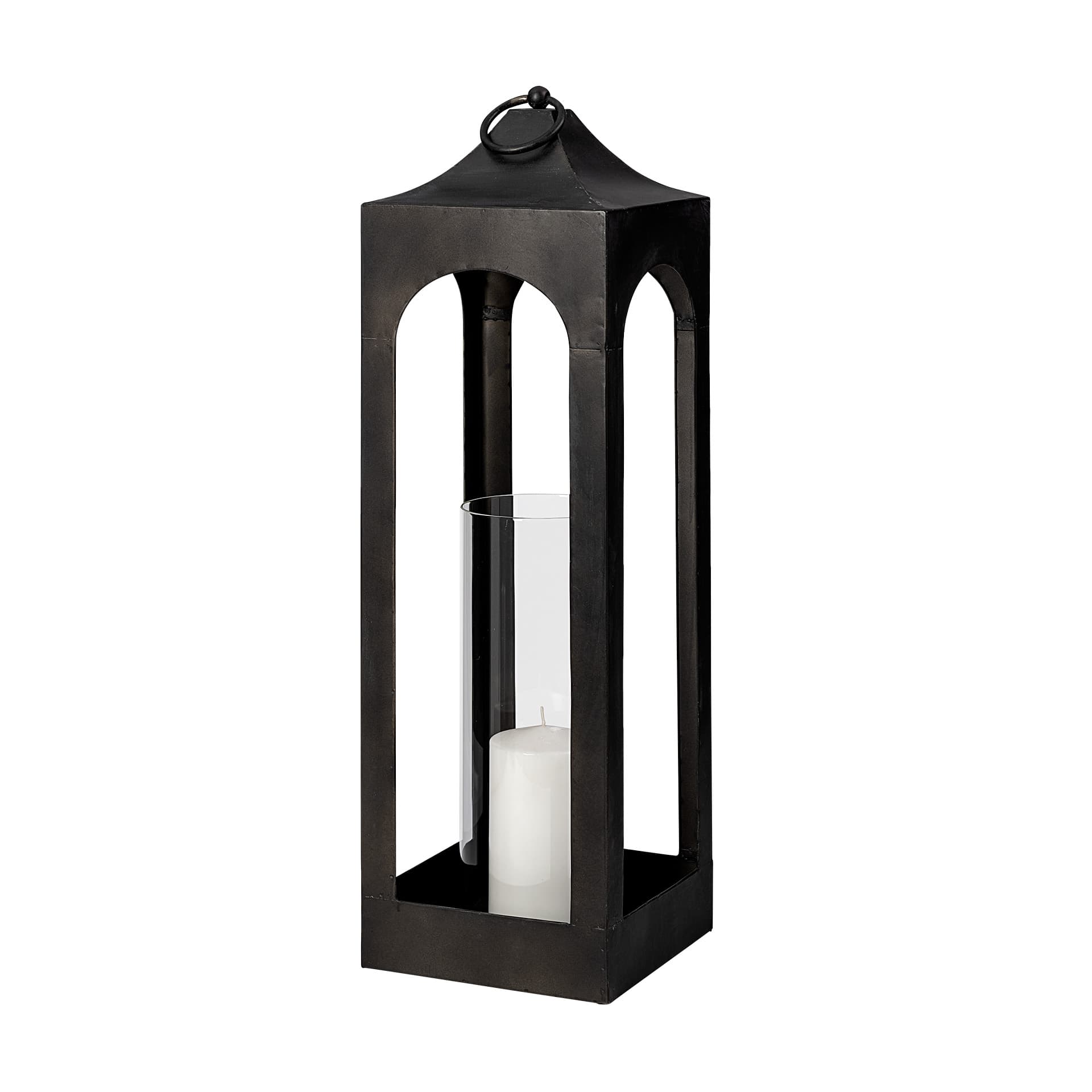 Ina Short Charcoal Metal Candle Holder Lantern — product photograph