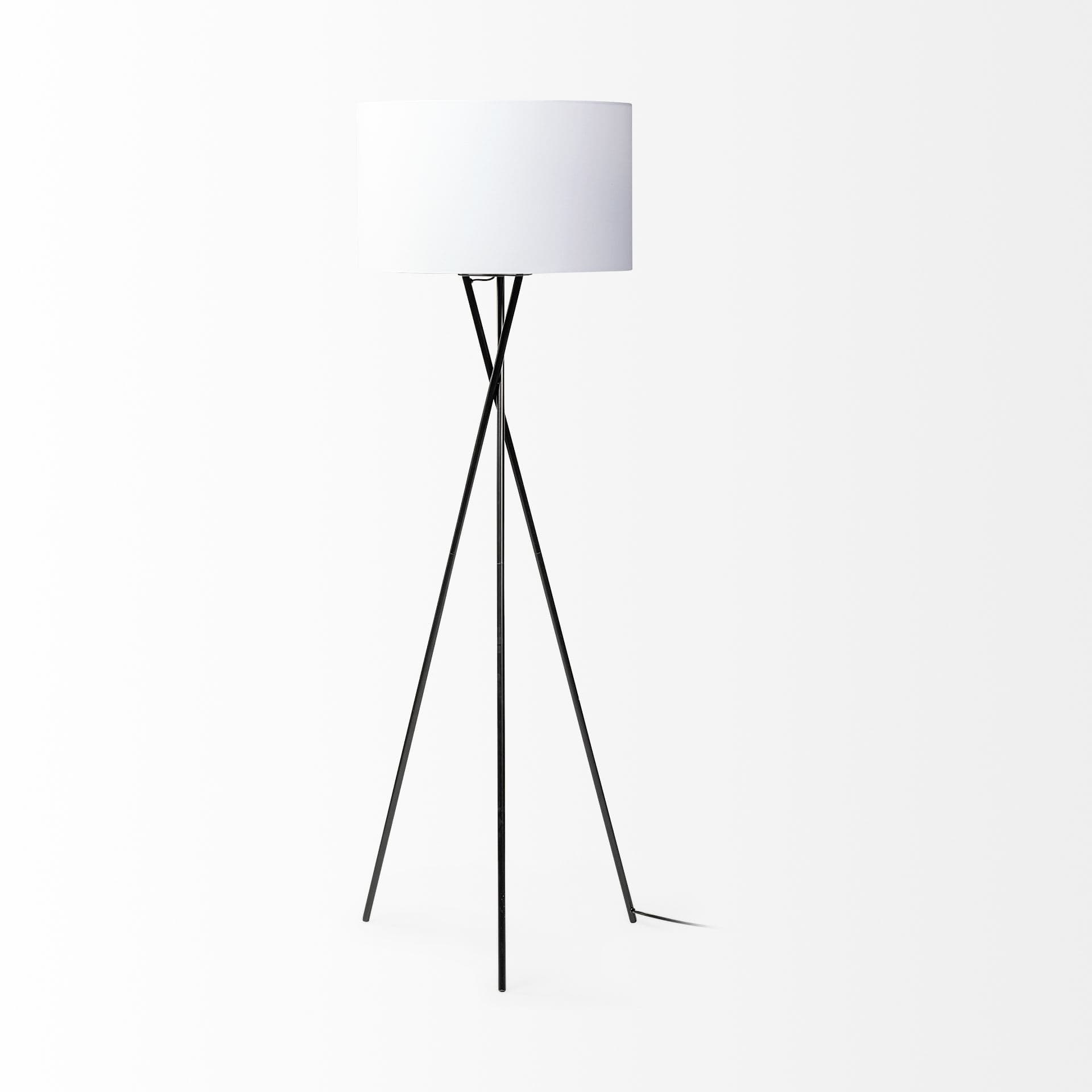 Ambrose 20.0L x 20.0W x 61.8H Black Metal W/White Fabric Shade Floor Lamp — product photograph