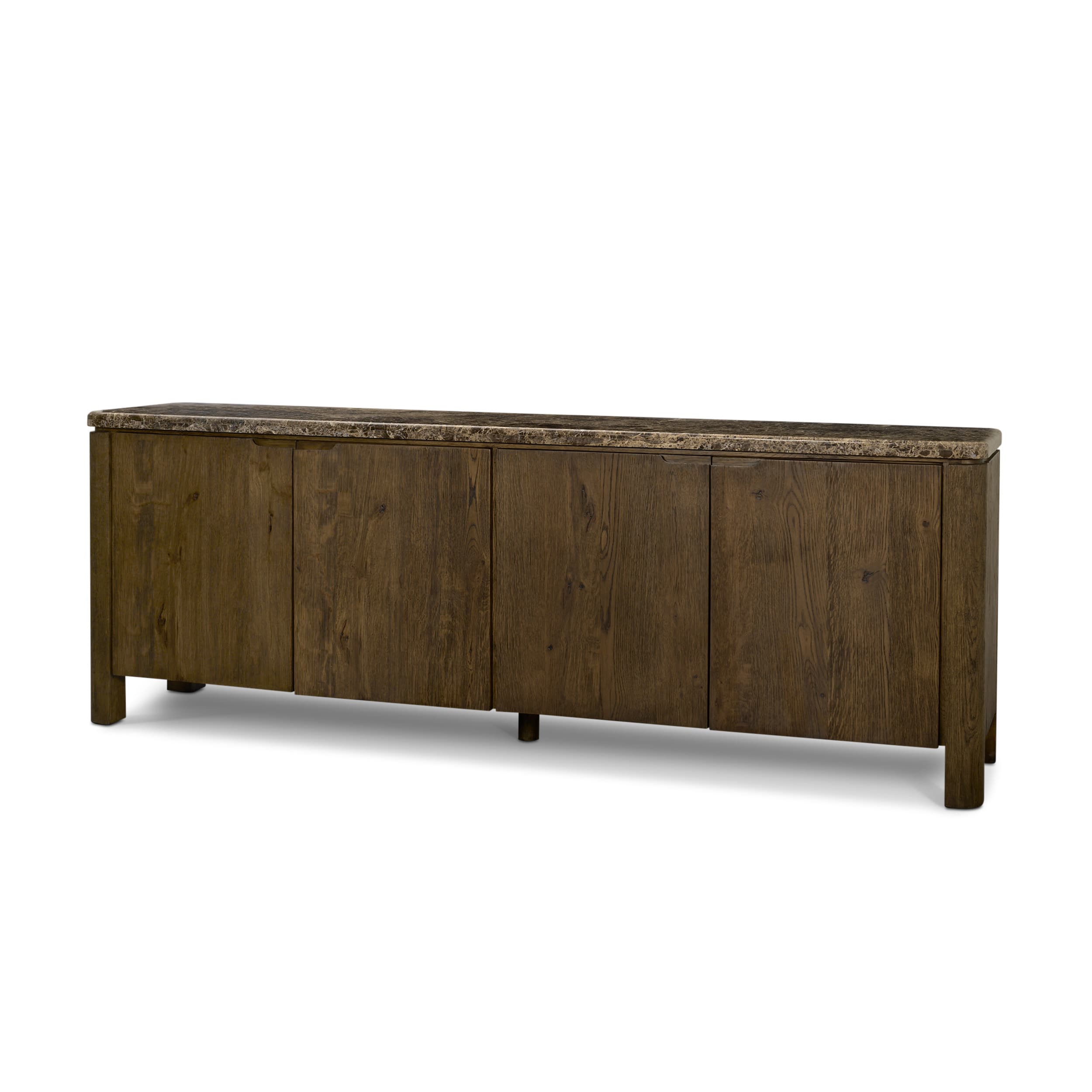 Kendrix Dark Brown Oak Wood Cappuccino Marble 4 Door Closed Sideboard — product photograph