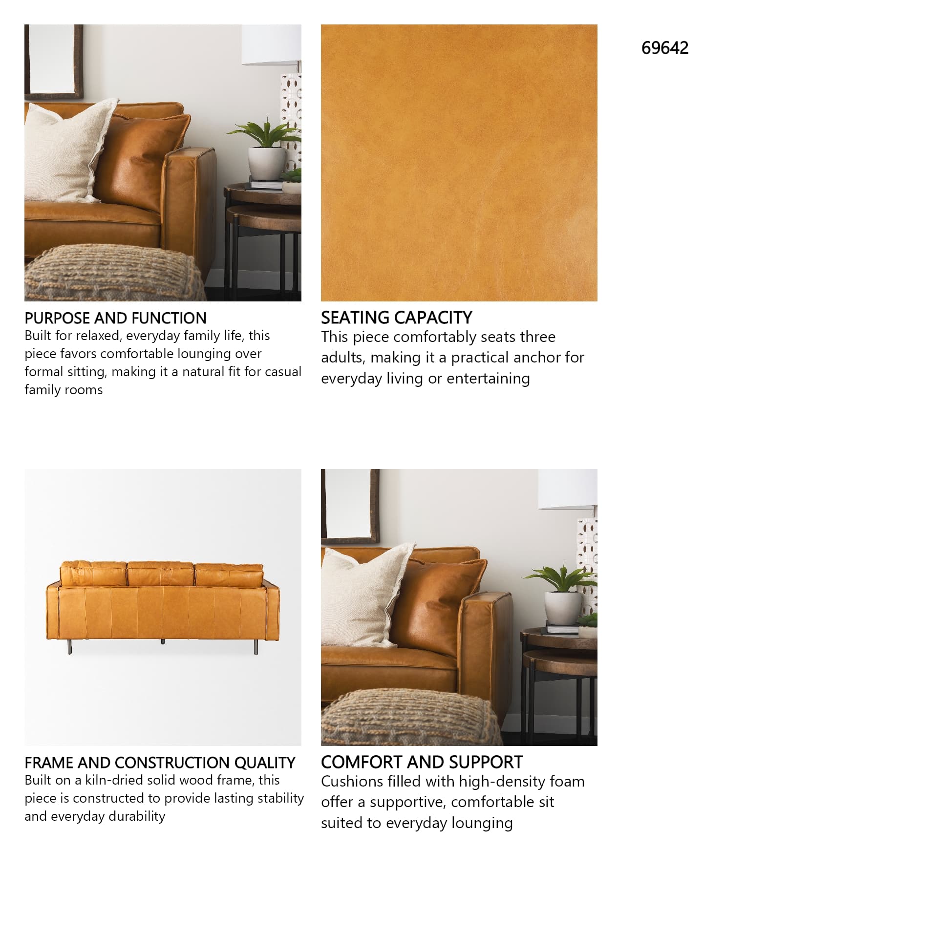 D'Arcy 88.0L x 37.0W x 34.0H Tan Leather Sofa — in a styled room