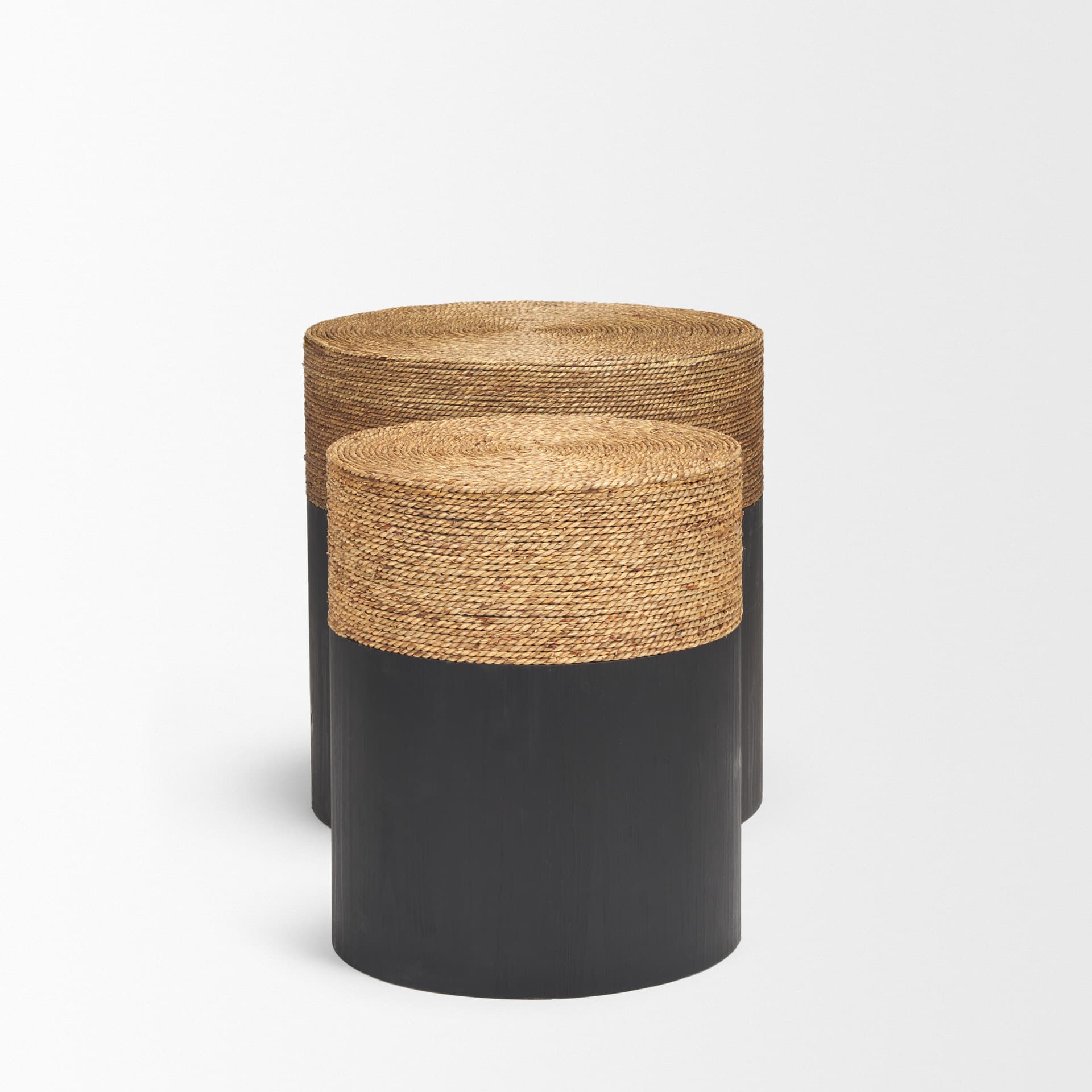 Wenopa Matte Black Wood w/ Natural Jute Accent Tables — product photograph