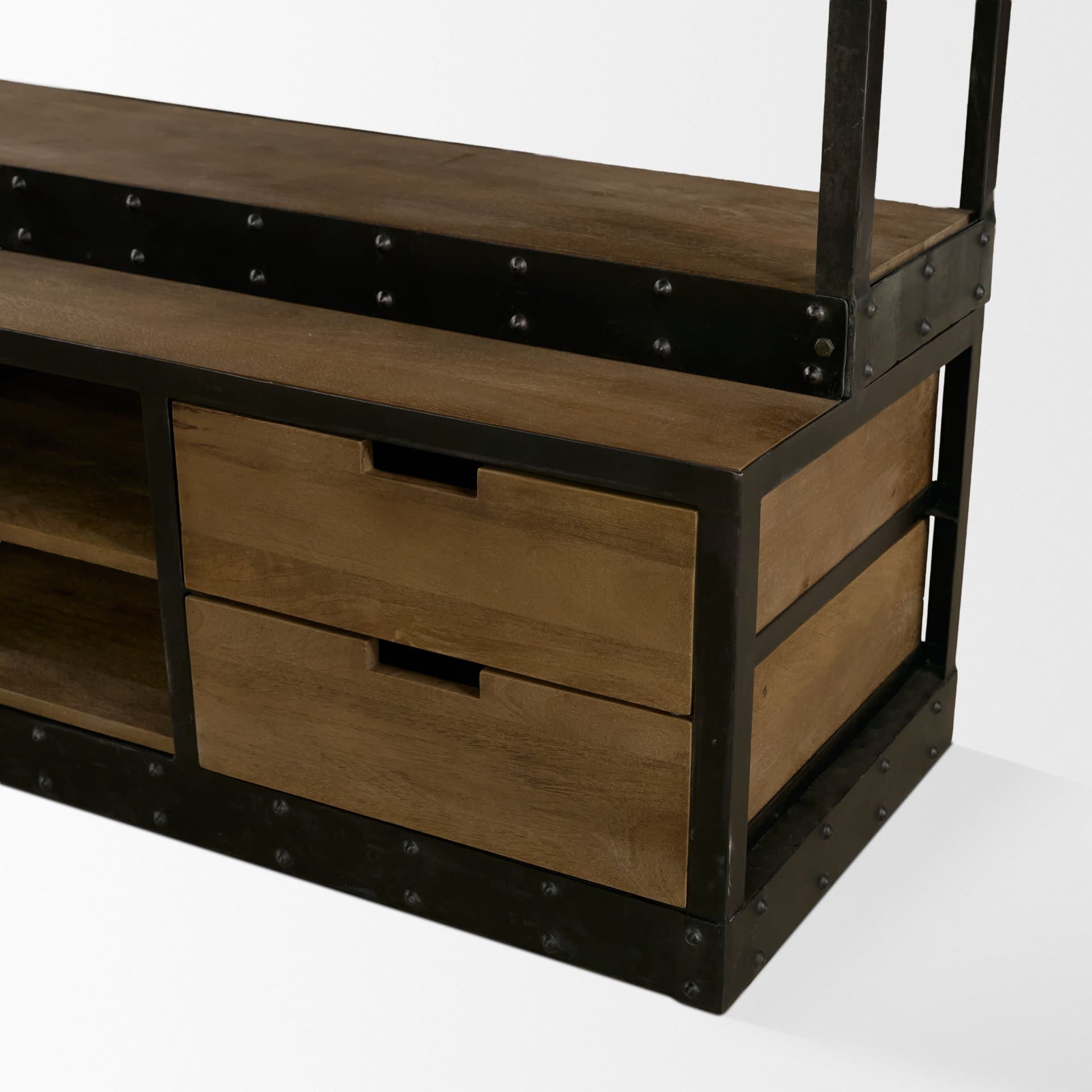 Brodie VIII 57L x 20.5W x 94H Brown Wood Gun-Metal Ladder Four Shelf Shelving Unit — product photograph