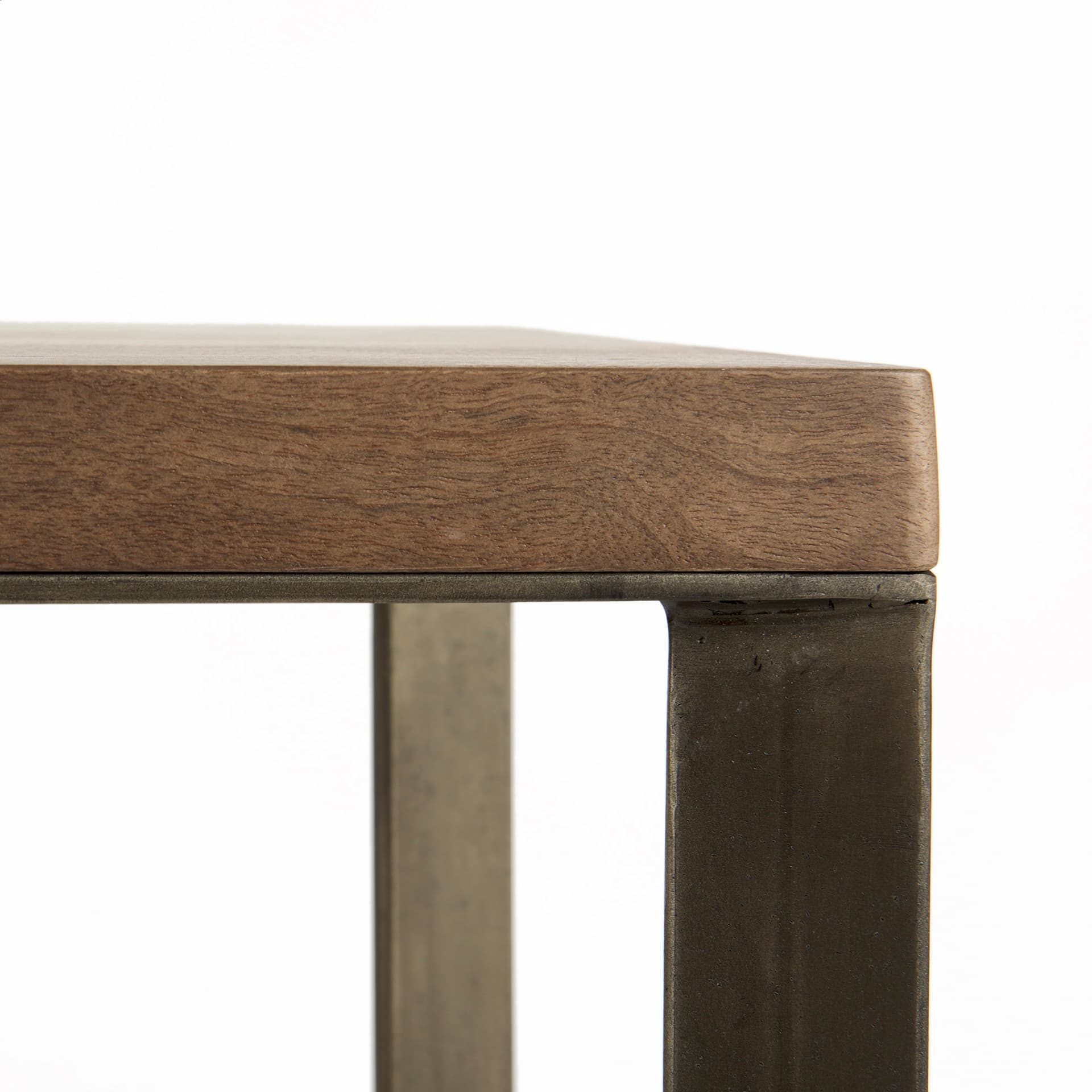 Faye 50L x 15W x 30H Medium Brown Wood W/Antique Nickel Metal Base Console Table — product photograph