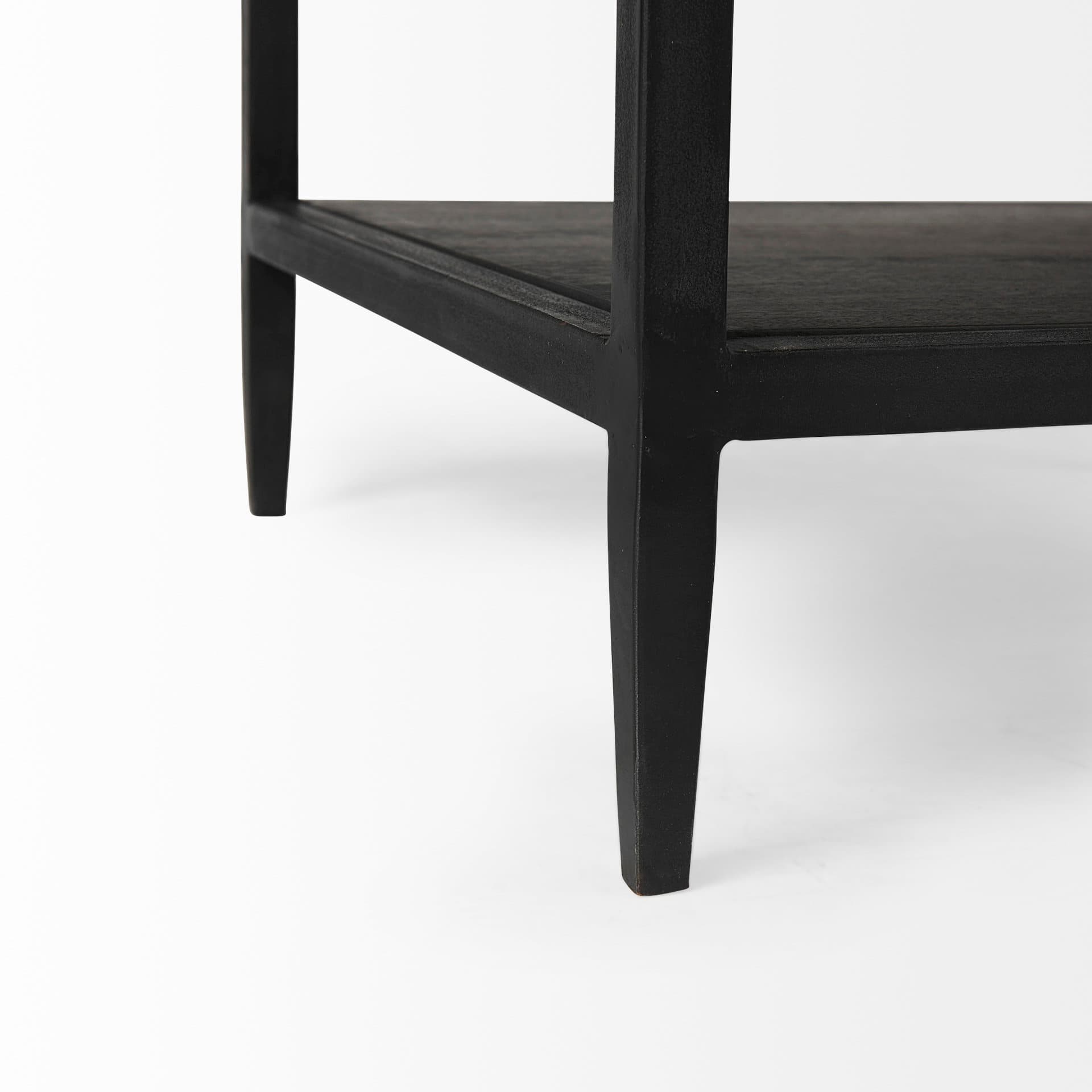 Divina Black-Brown Wood w/ White Marble Top and Black Metal Base 1 Drawer Side Table — product photograph