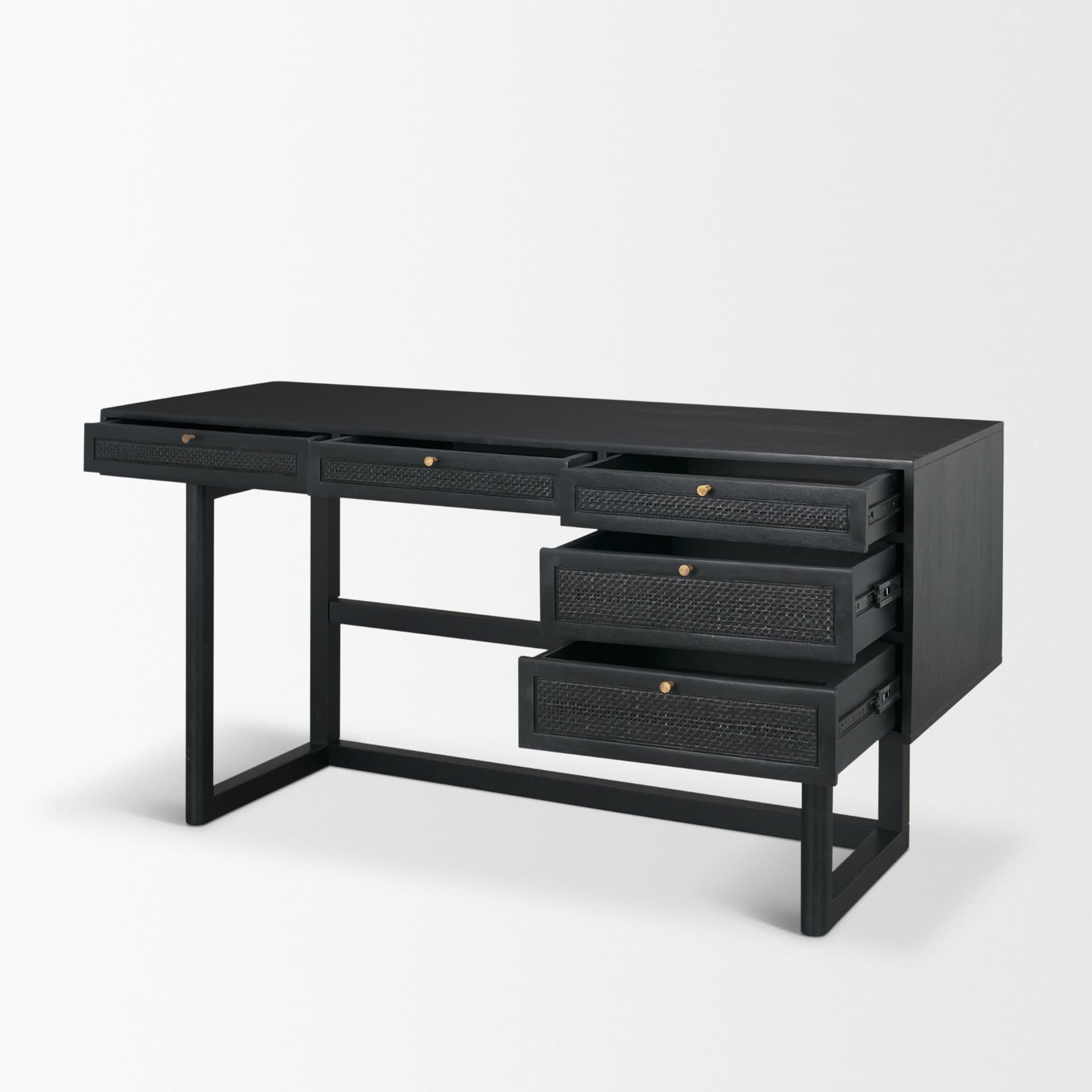Grier 60" Black Solid Wood W/ Black Cane Office Desk — product photograph