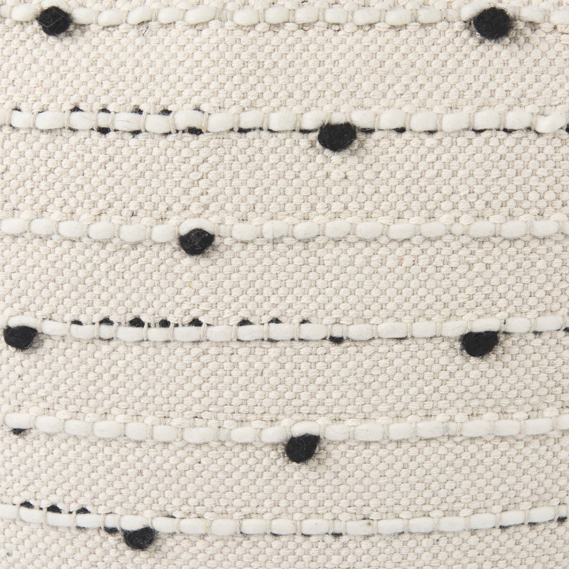 Amaira 16.0L x 16.0W x 16.0H Cream/Black/White patterned Wool and Cotton Pouf — product photograph
