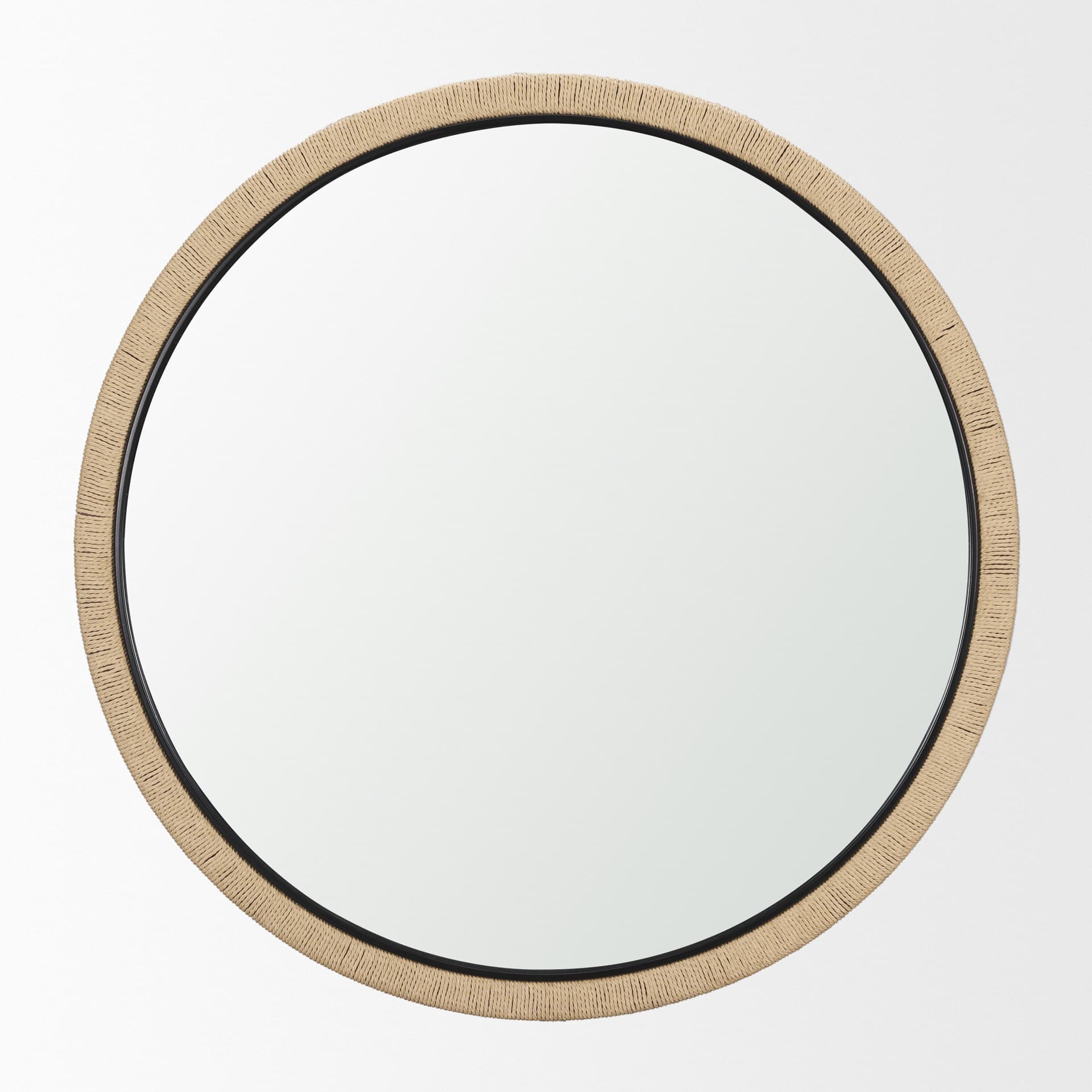 Vasie Black Wood w/ Jute Round Mirror — product photograph