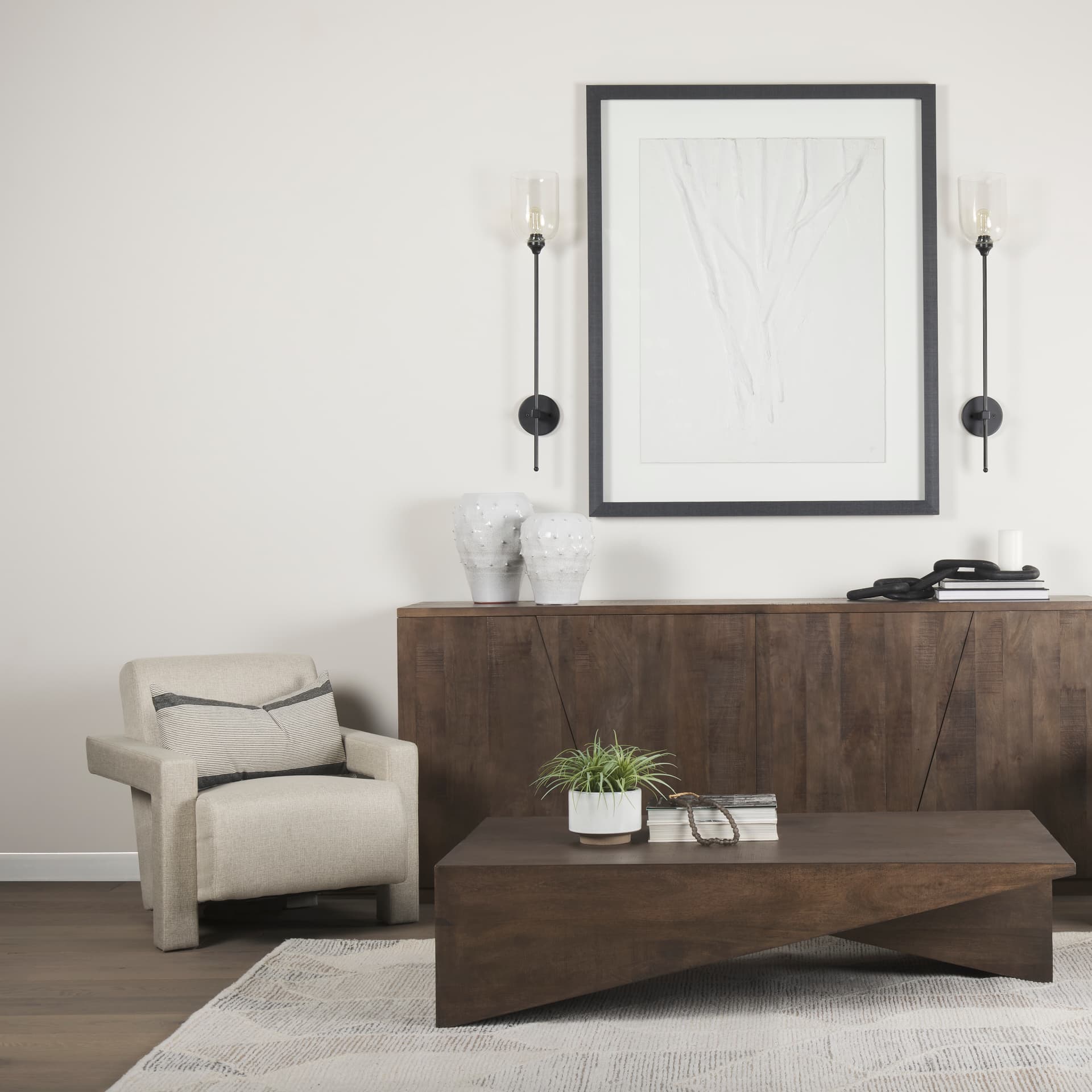 West 82.0L x 18.0W x 34.0H Wooden Angular Sideboard — in a styled room