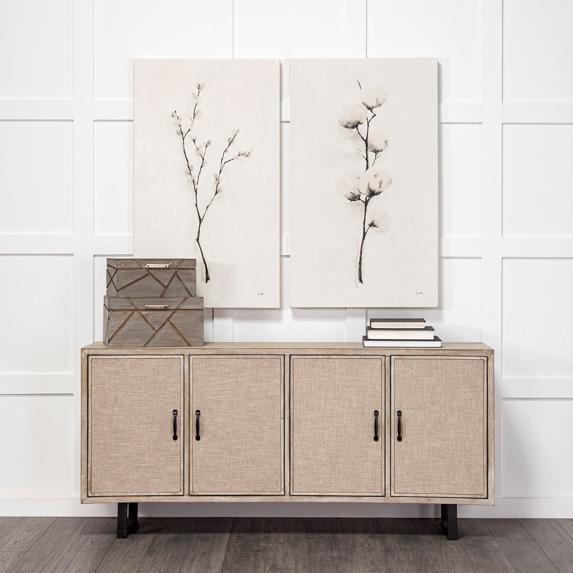 Niobe (Set of 2) 16L x 11W Gray Wooden Nesting Boxes — in a styled room