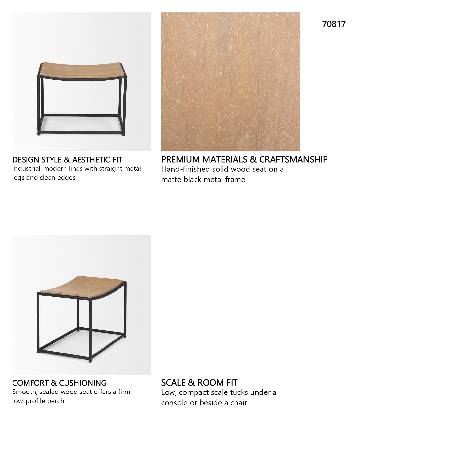 Taniel Light Brown Wood w/ Black Metal Stool — in a styled room
