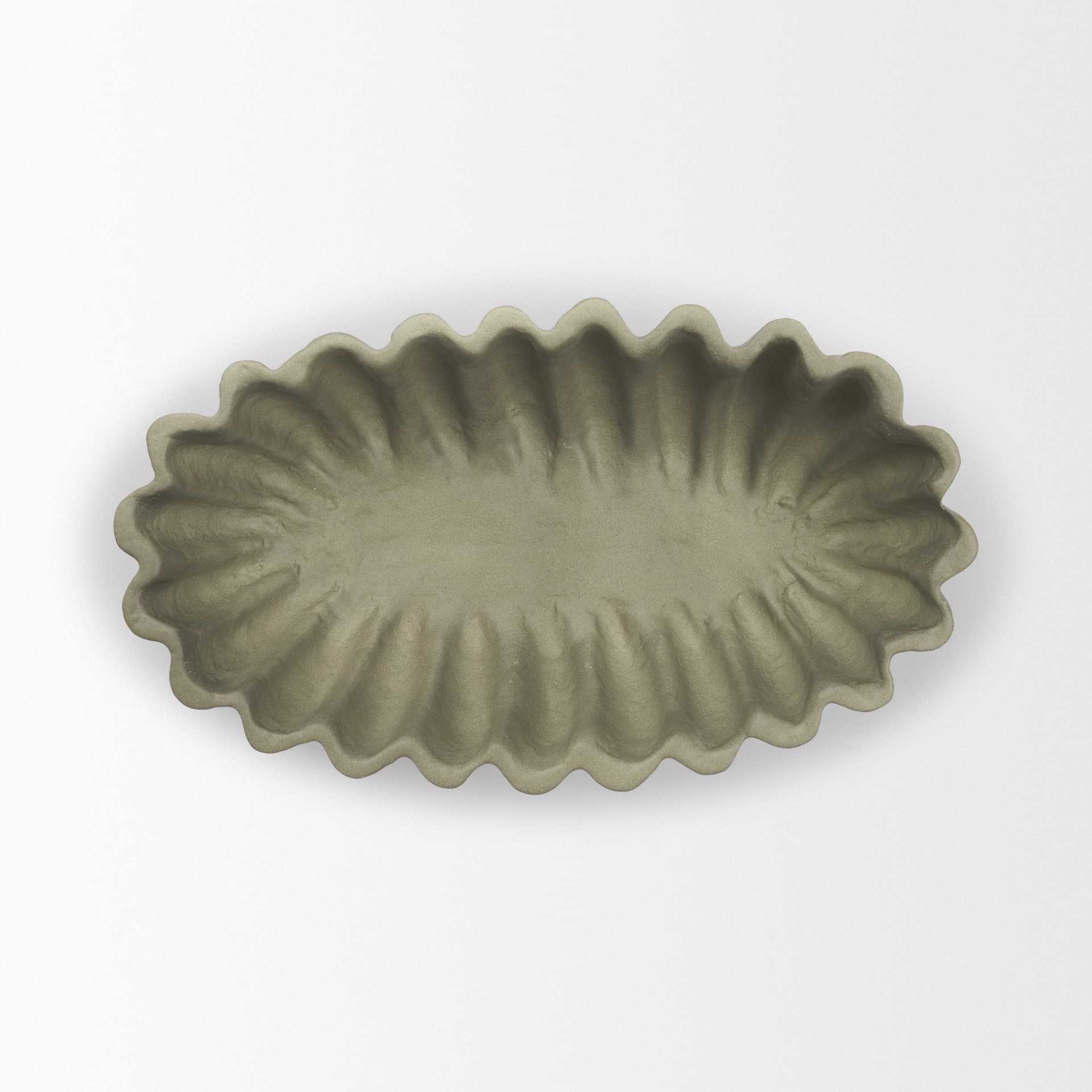 Camelia Fluted Sage Green Paper Mache Long Centerpiece Bowl — product photograph