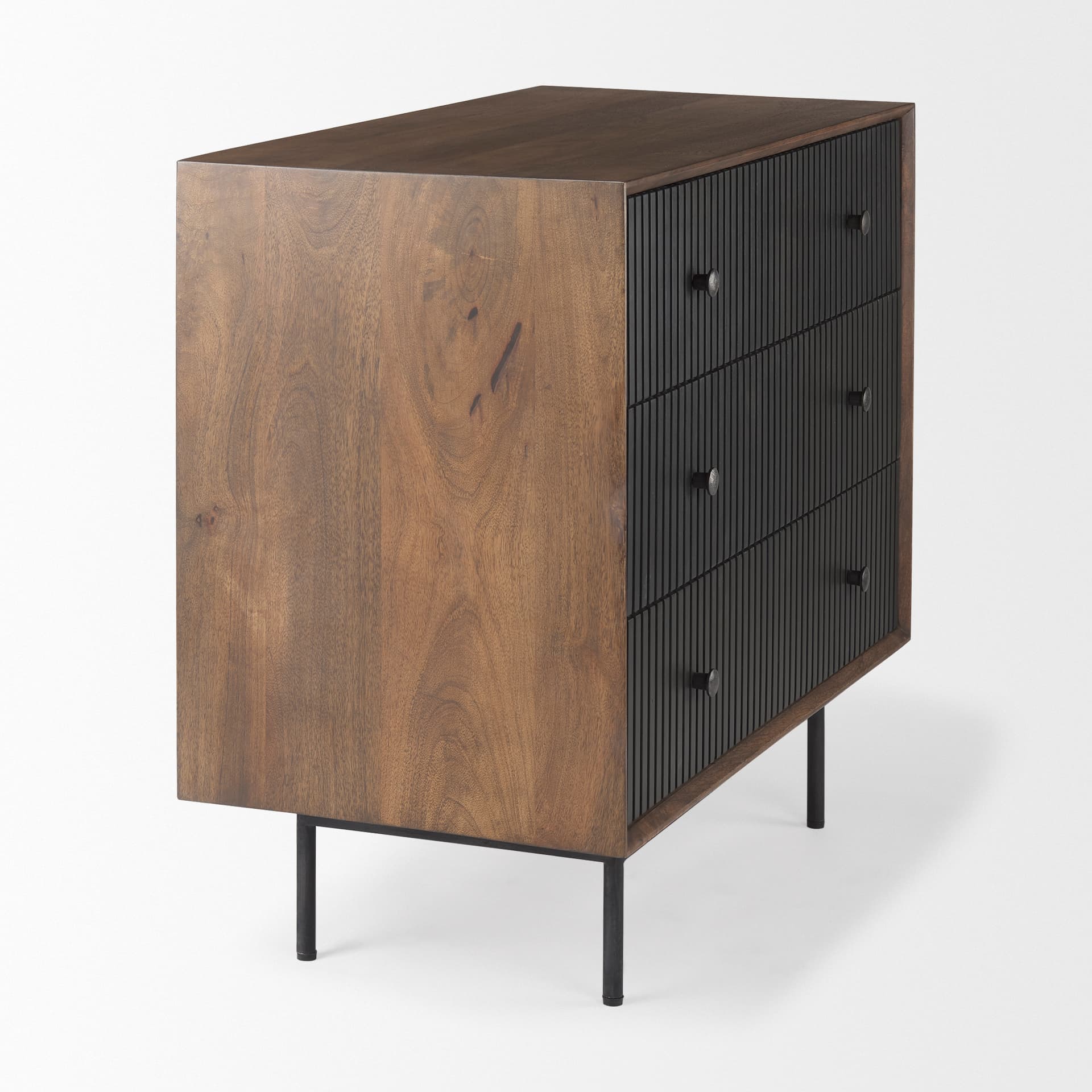 Grace 35.5L x 18.0W x 31.0H Medium Brown Wood W/Black Metal Frame 3 Drawer Accent Cabinet — product photograph