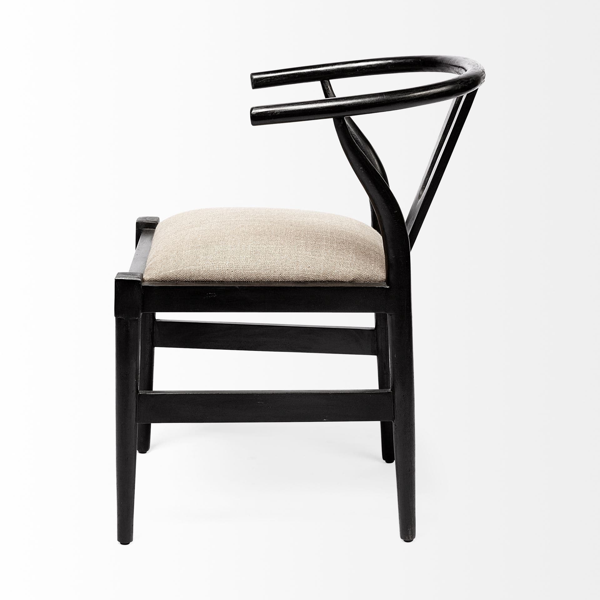 Trixie Curved Back Dining Arm Chair | Dark Taupe Fabric w/ Wooden — product photograph