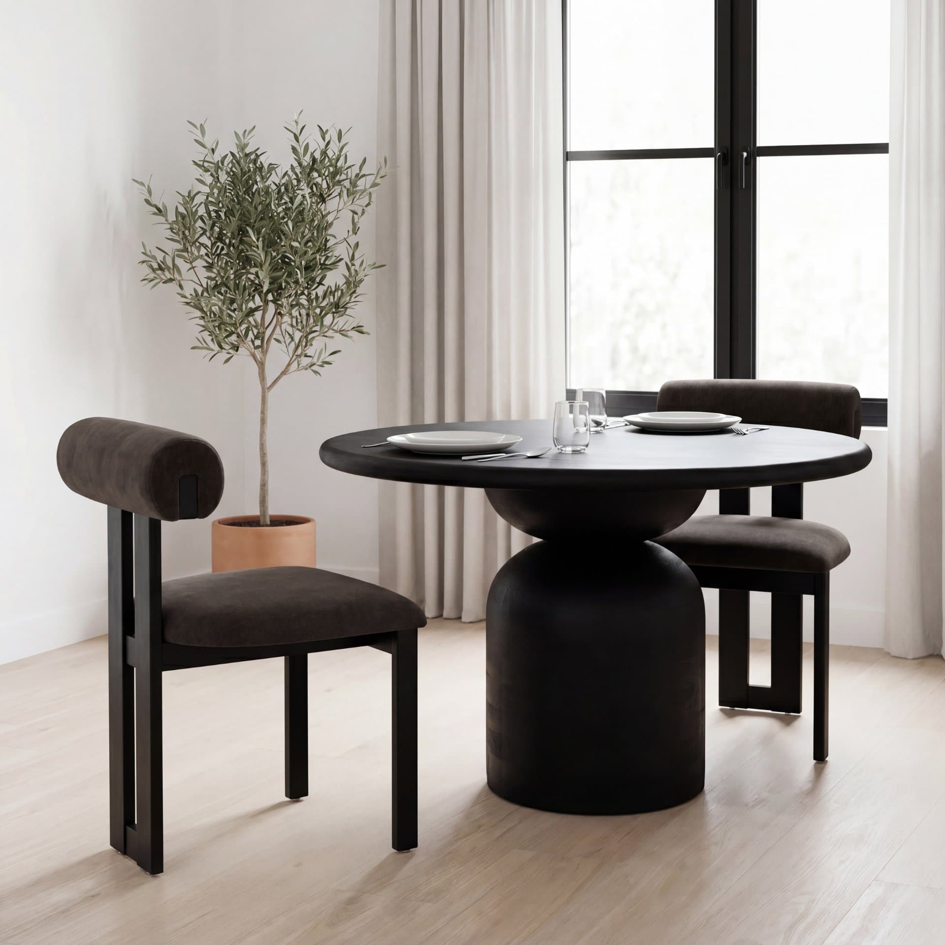 Tribeca Open Back Dining Side Chair | Charcoal Chenille w/ Black Wood — product photograph