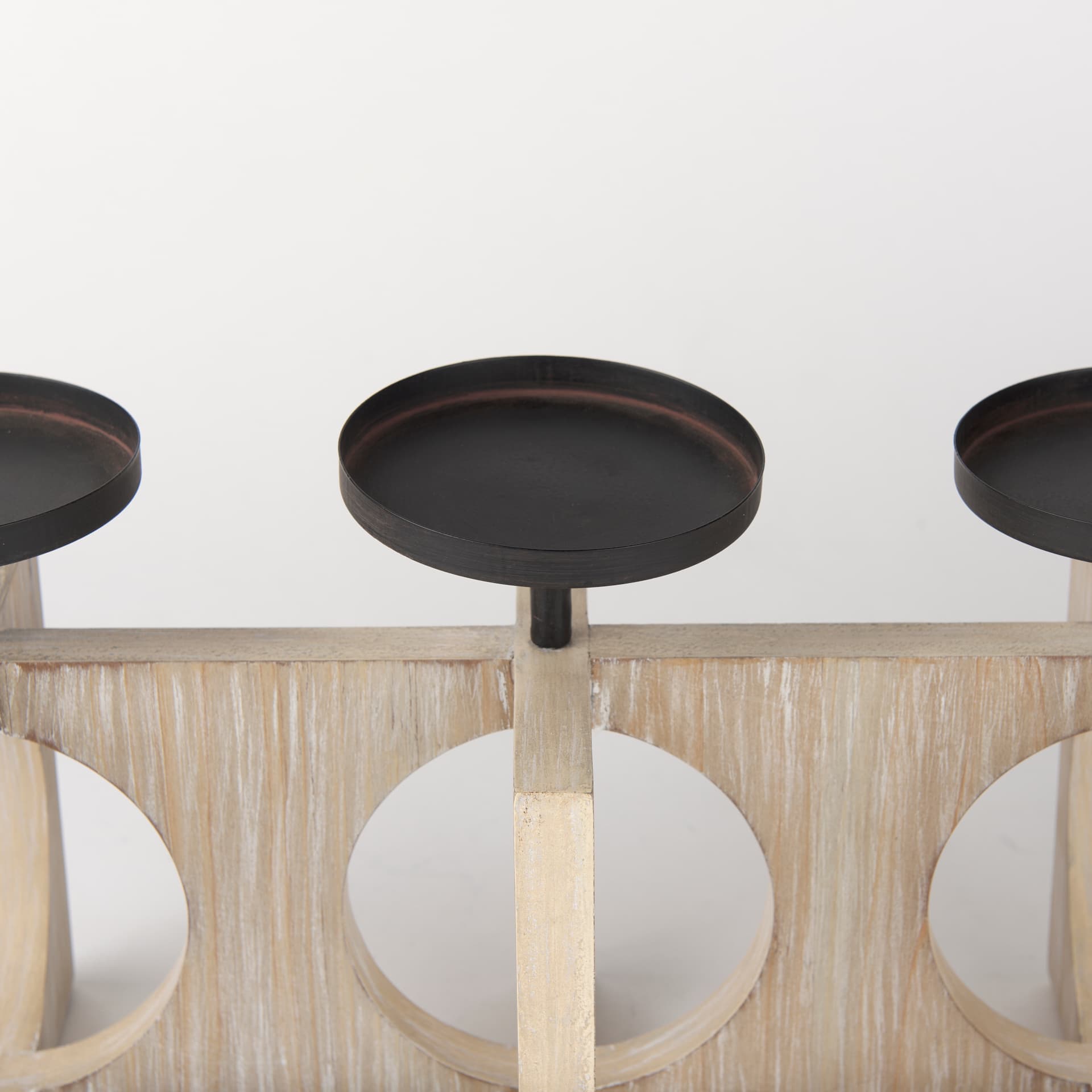 Cambie 29.0L x 6.0W x 9.0H Natural Wood W/Black Metal Candle Holders — product photograph