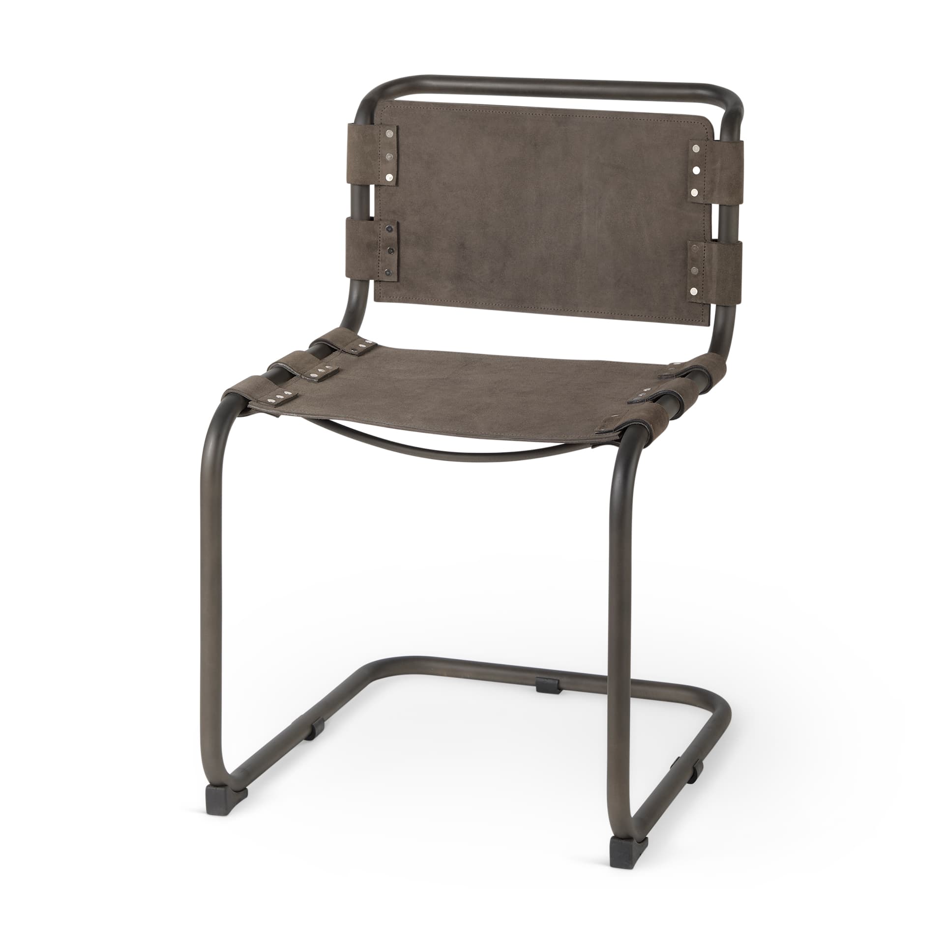 Berbick Open Back Dining Side Chair | Gray Suede w/ Iron — product photograph