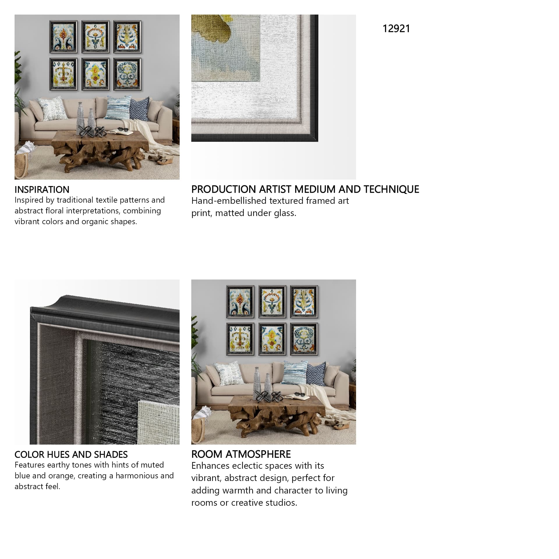 Bohemian Ikat VI by Chariklia Zarris a Hand Embellished Textured Framed Art Print Matted under Glass — in a styled room
