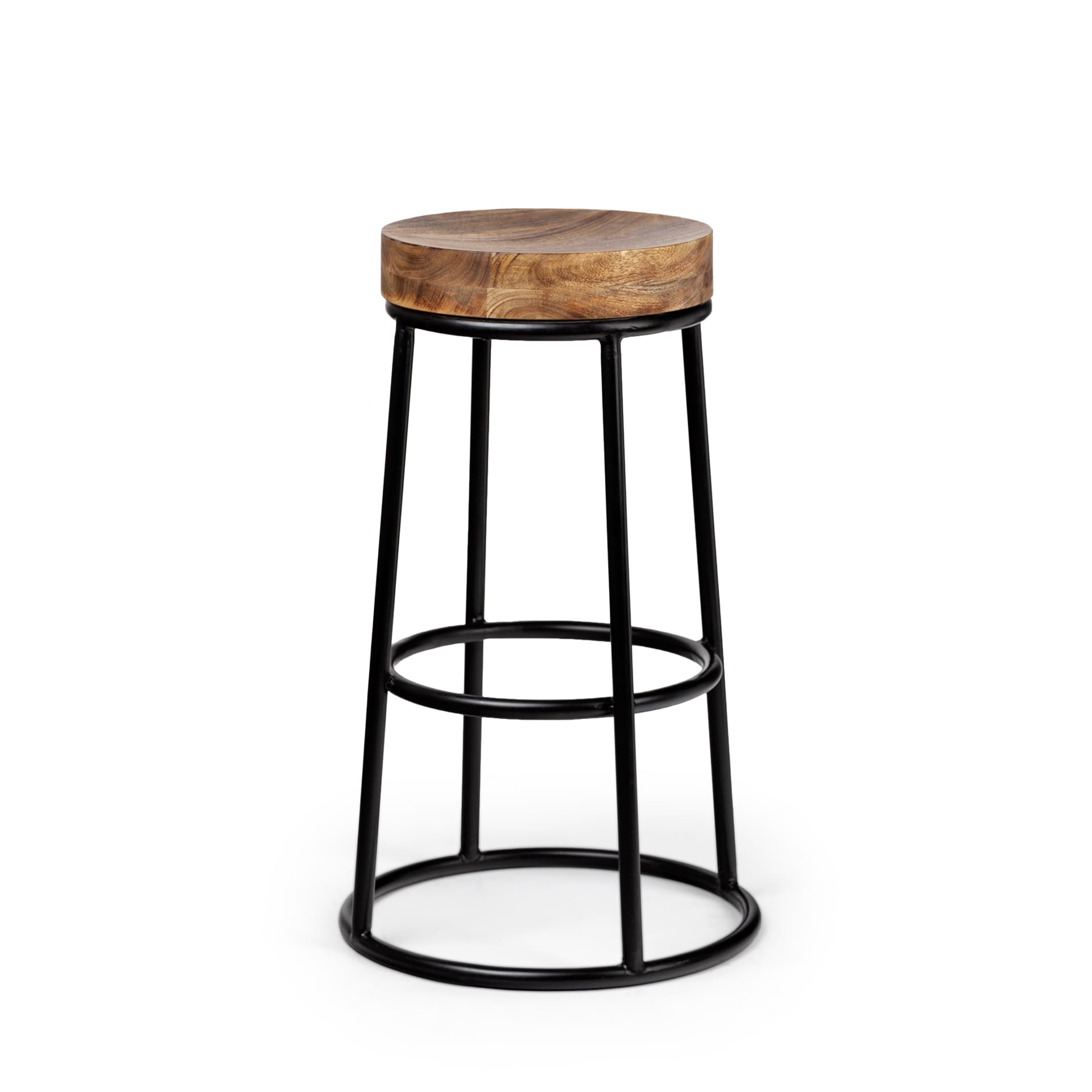Flynn Backless 26.5in Seat Counter Stool | Brown Wood w/ Black Metal — product photograph