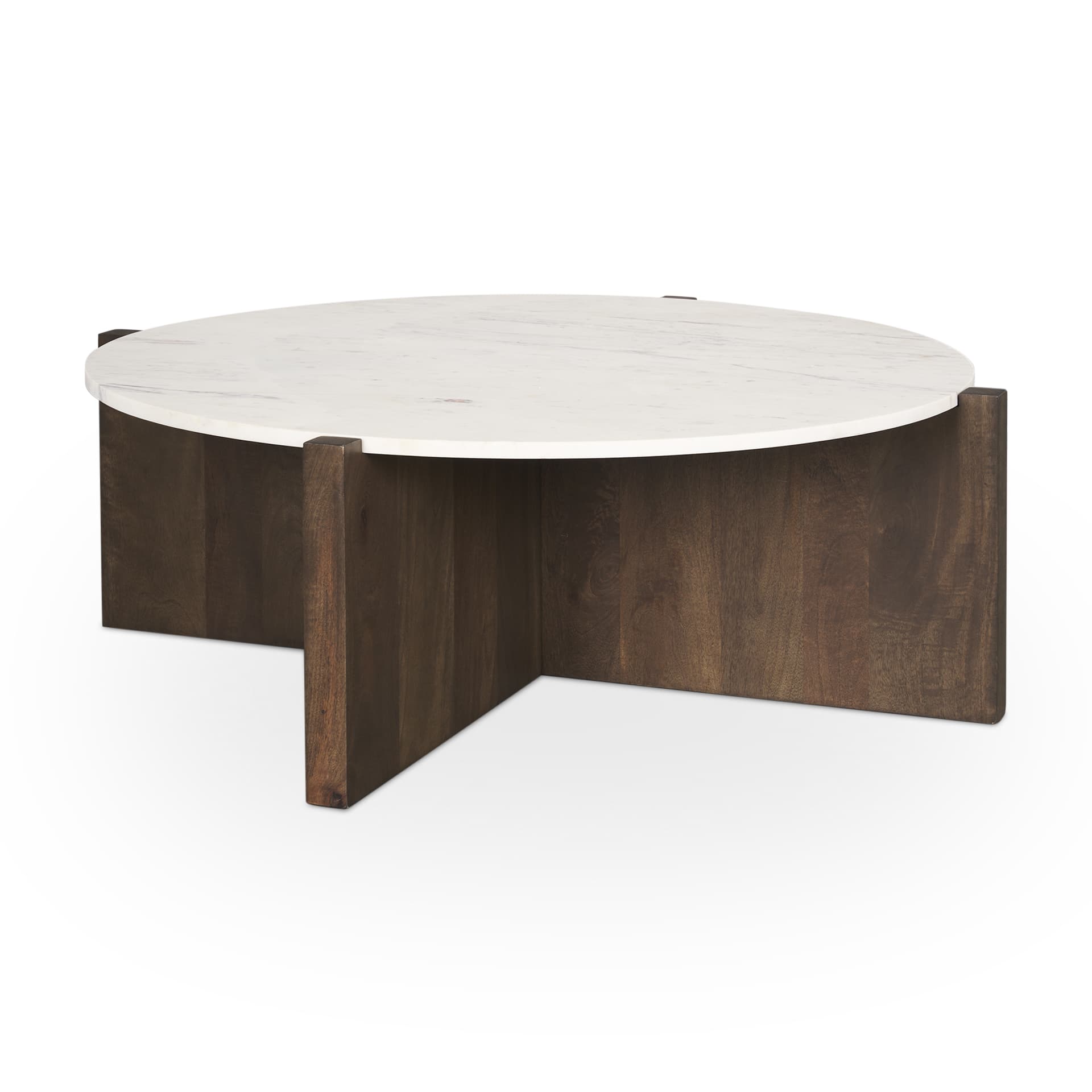 Bianca Dark Brown Wood w/ Marble Round Top Coffee Table — product photograph