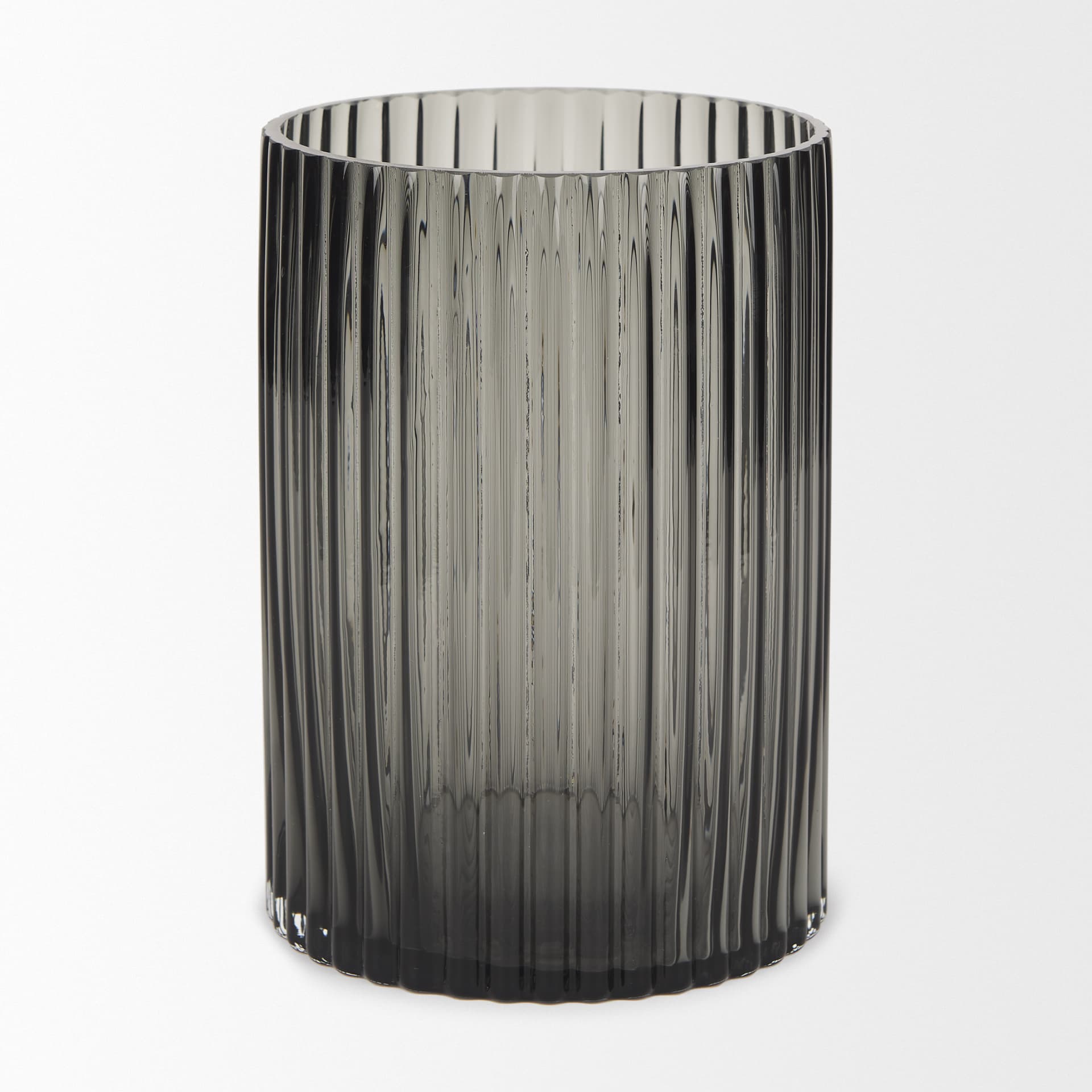 Dawn 8" Ribbed Smoke Gray Glass Vase — product photograph