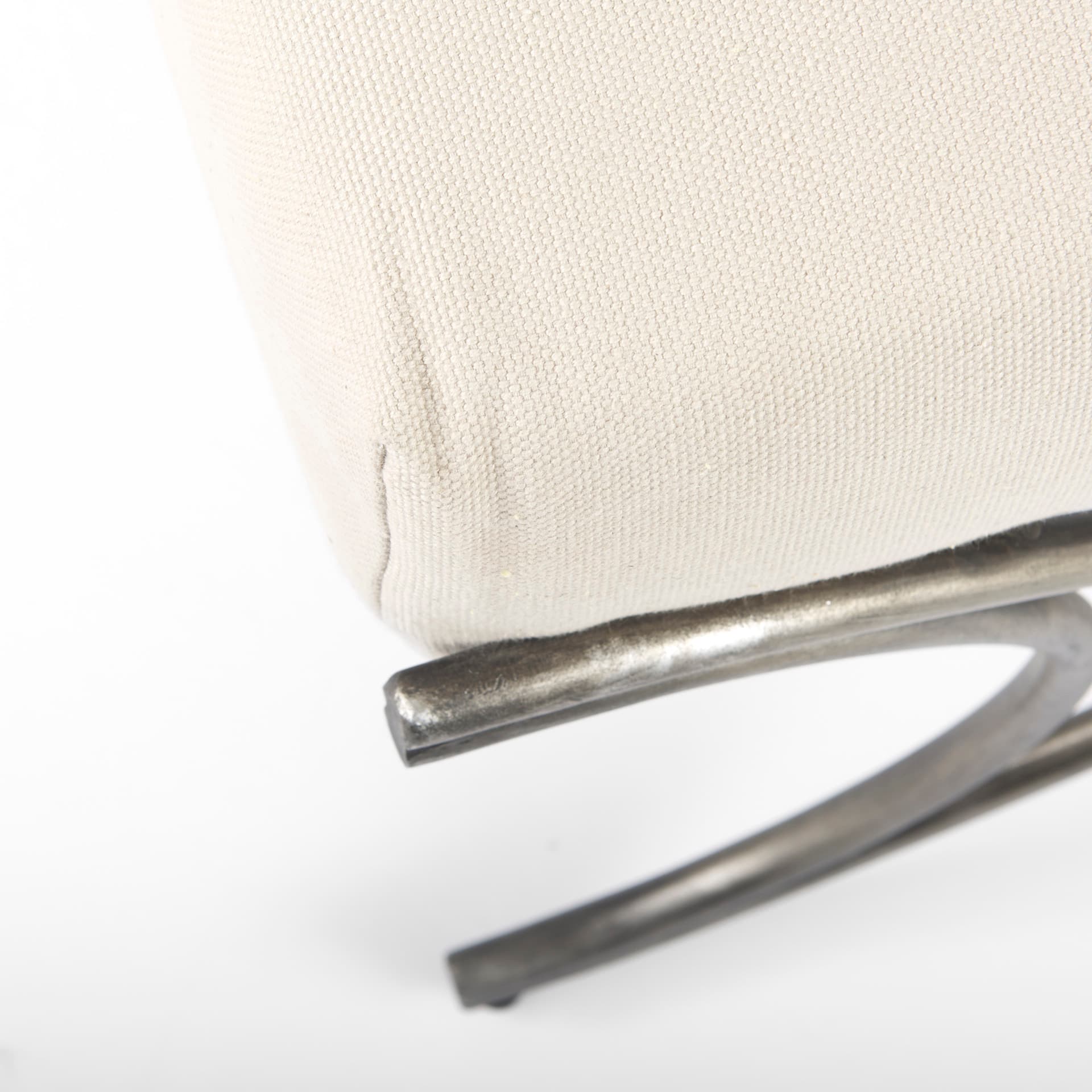 Ayla 55L x 17.6W x 18H Cream Fabric Seat W/ Antique Nickel Frame Bench — product photograph