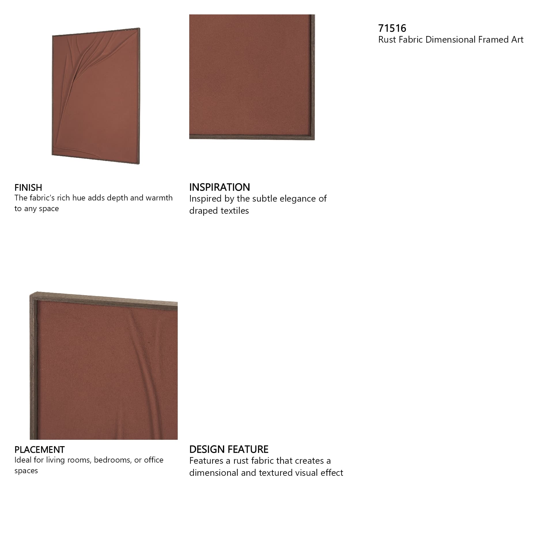 Drape I Rust Fabric Dimensional Framed Art — in a styled room