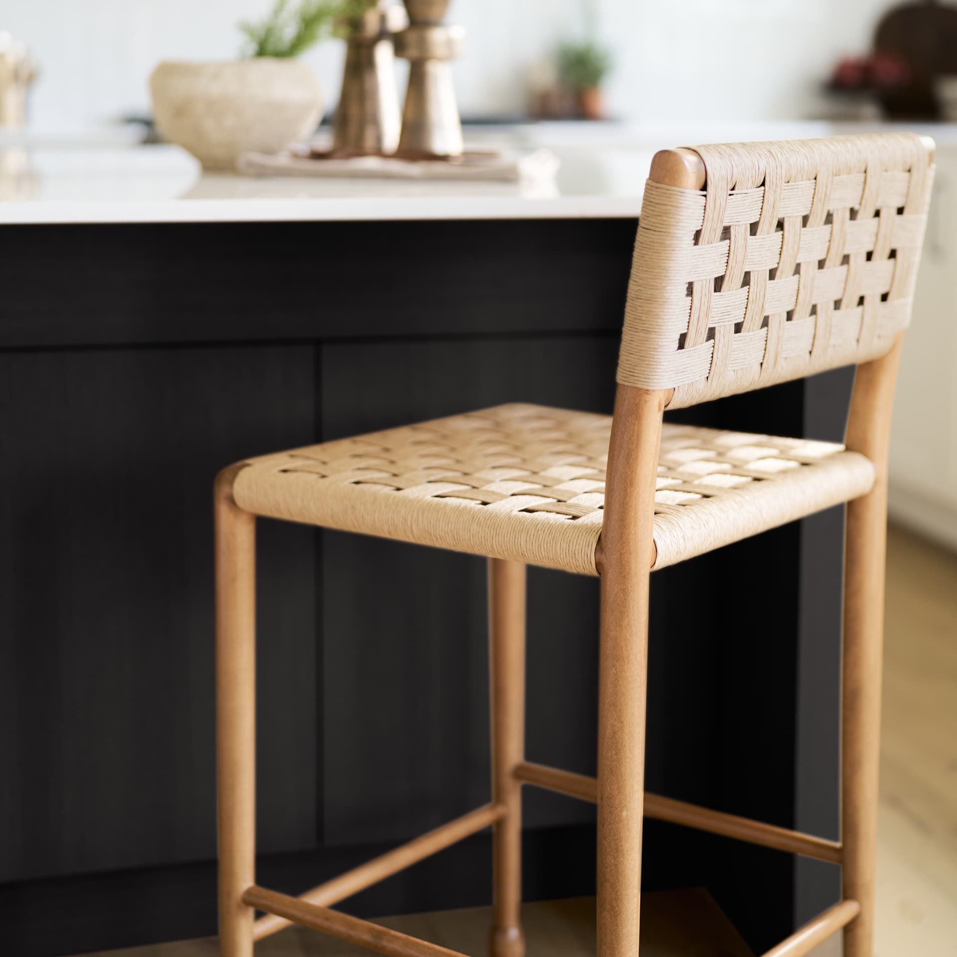 Brinley Backless 39in Seat Counter Stool | Paper Rope w/ Brown Wood — product photograph