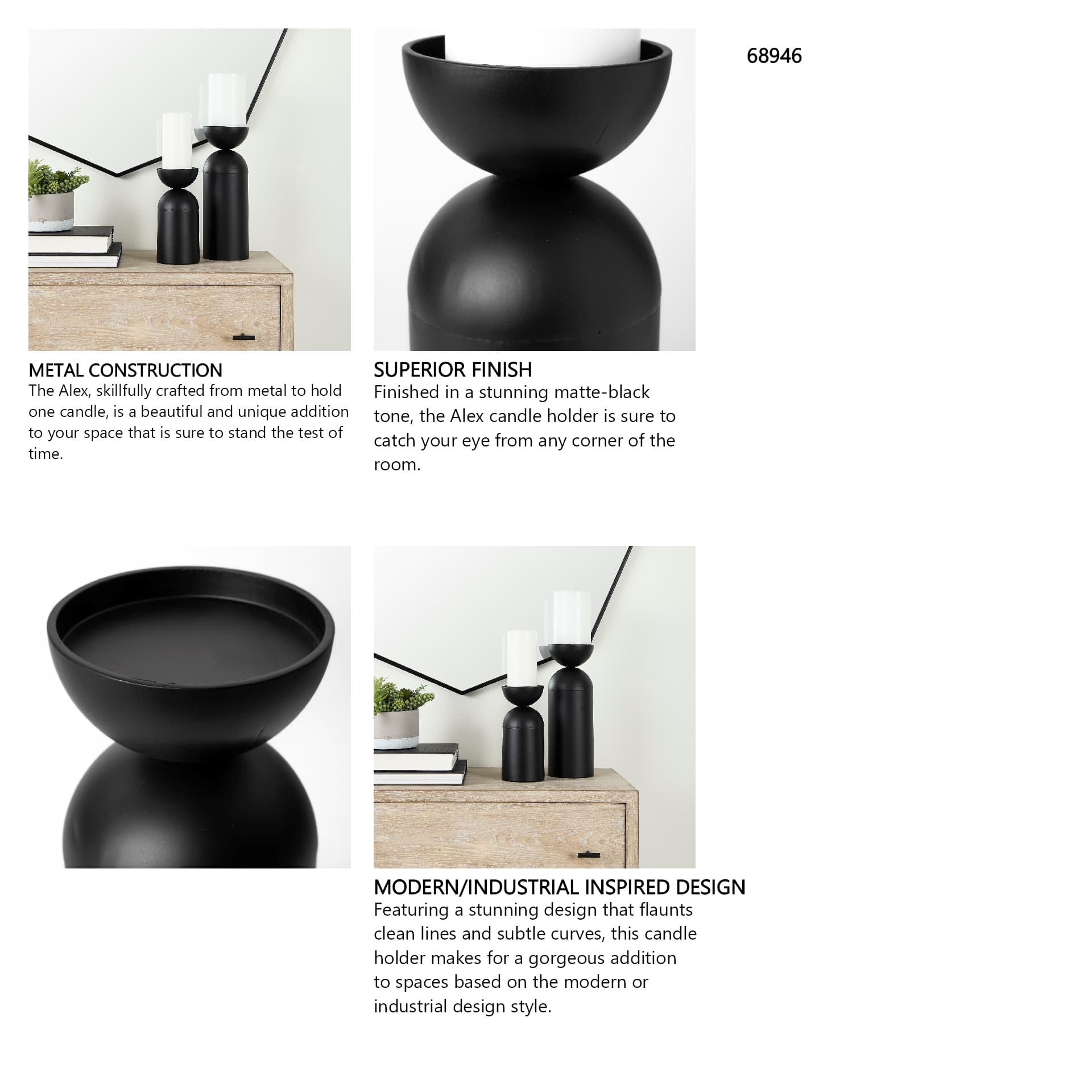Alex Small Black Metal Cylindrical Table Candle Holder — in a styled room
