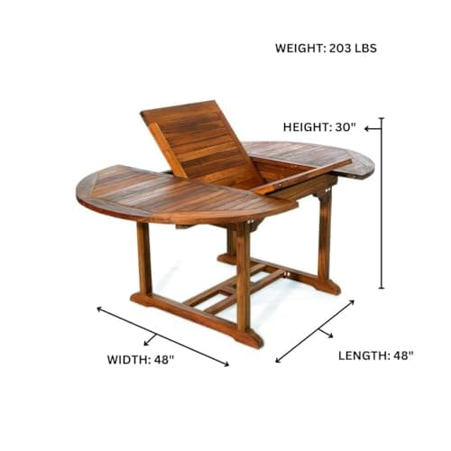 5-Piece Teak Oval Extension Patio - Table and Dining Chairs Set - Blue Cushions — product photograph